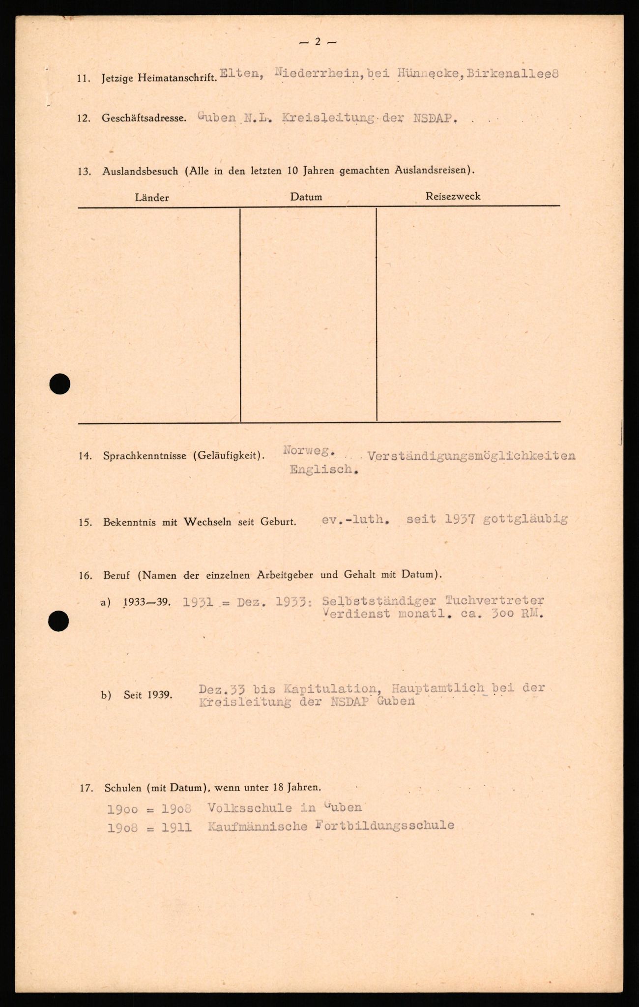 Forsvaret, Forsvarets overkommando II, AV/RA-RAFA-3915/D/Db/L0036: CI Questionaires. Tyske okkupasjonsstyrker i Norge. Tyskere., 1945-1946, p. 500