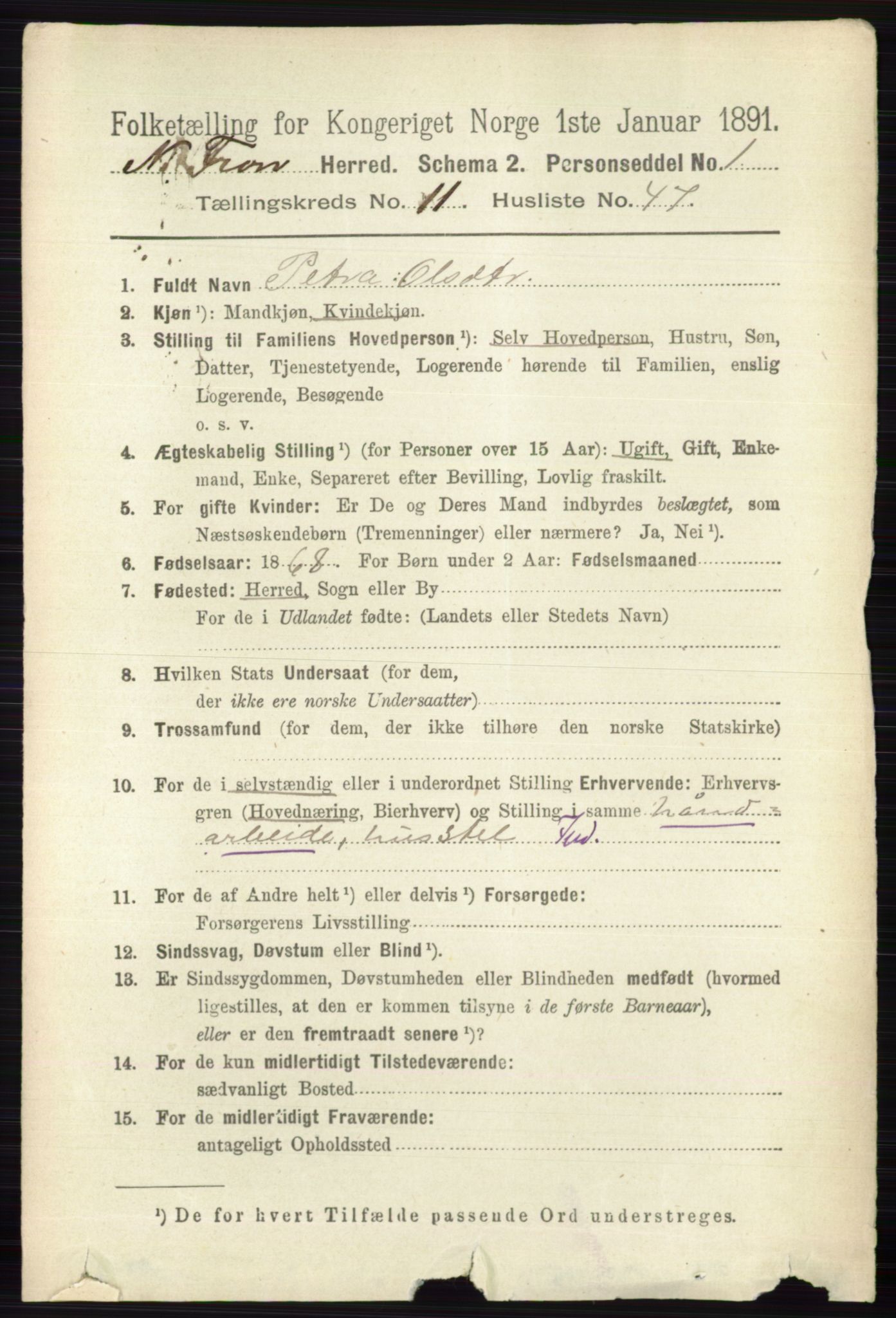 RA, 1891 census for 0518 Nord-Fron, 1891, p. 5060