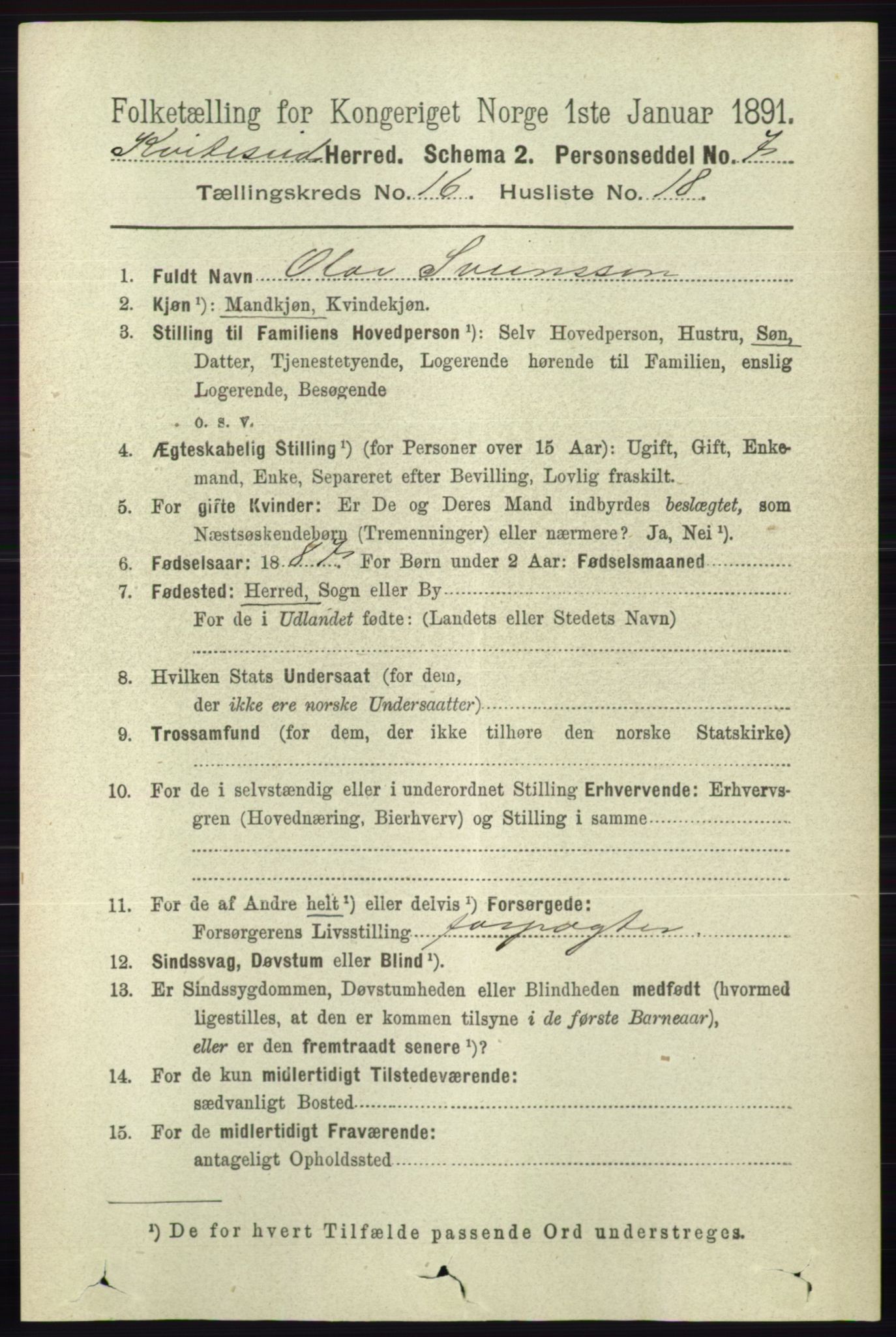 RA, 1891 census for 0829 Kviteseid, 1891, p. 3747