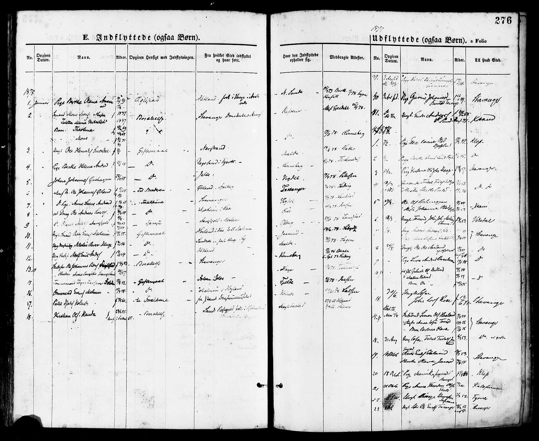 Håland sokneprestkontor, SAST/A-101802/001/30BA/L0009: Parish register (official) no. A 8, 1871-1882, p. 276