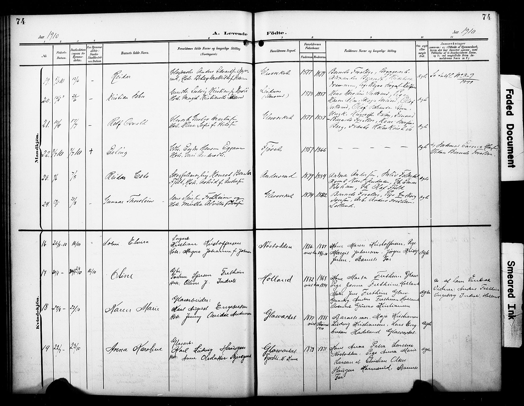 Skoger kirkebøker, AV/SAKO-A-59/G/Ga/L0003: Parish register (copy) no. I 3, 1900-1927, p. 74