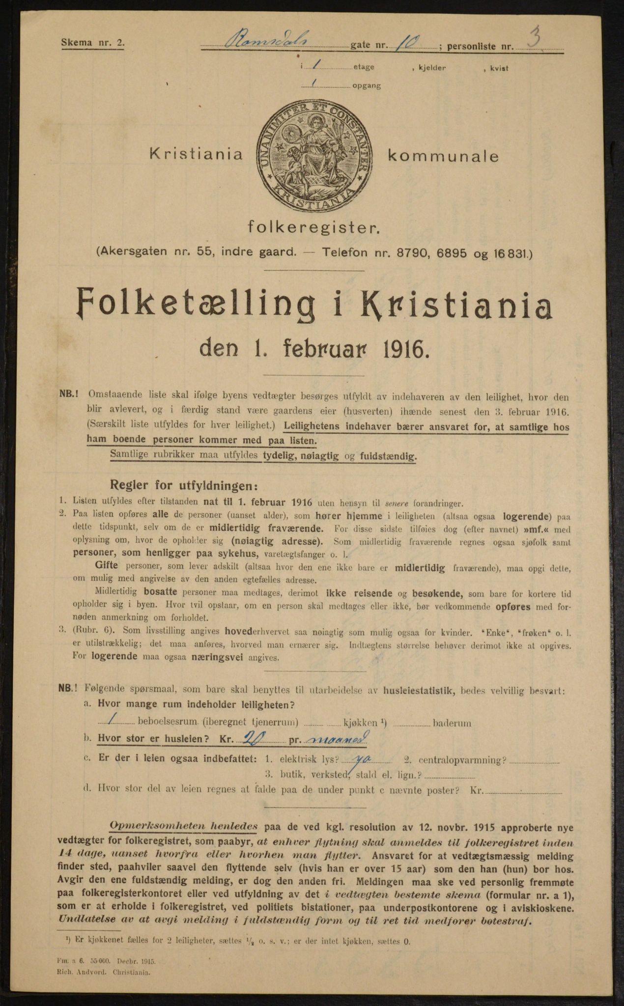 OBA, Municipal Census 1916 for Kristiania, 1916, p. 85536
