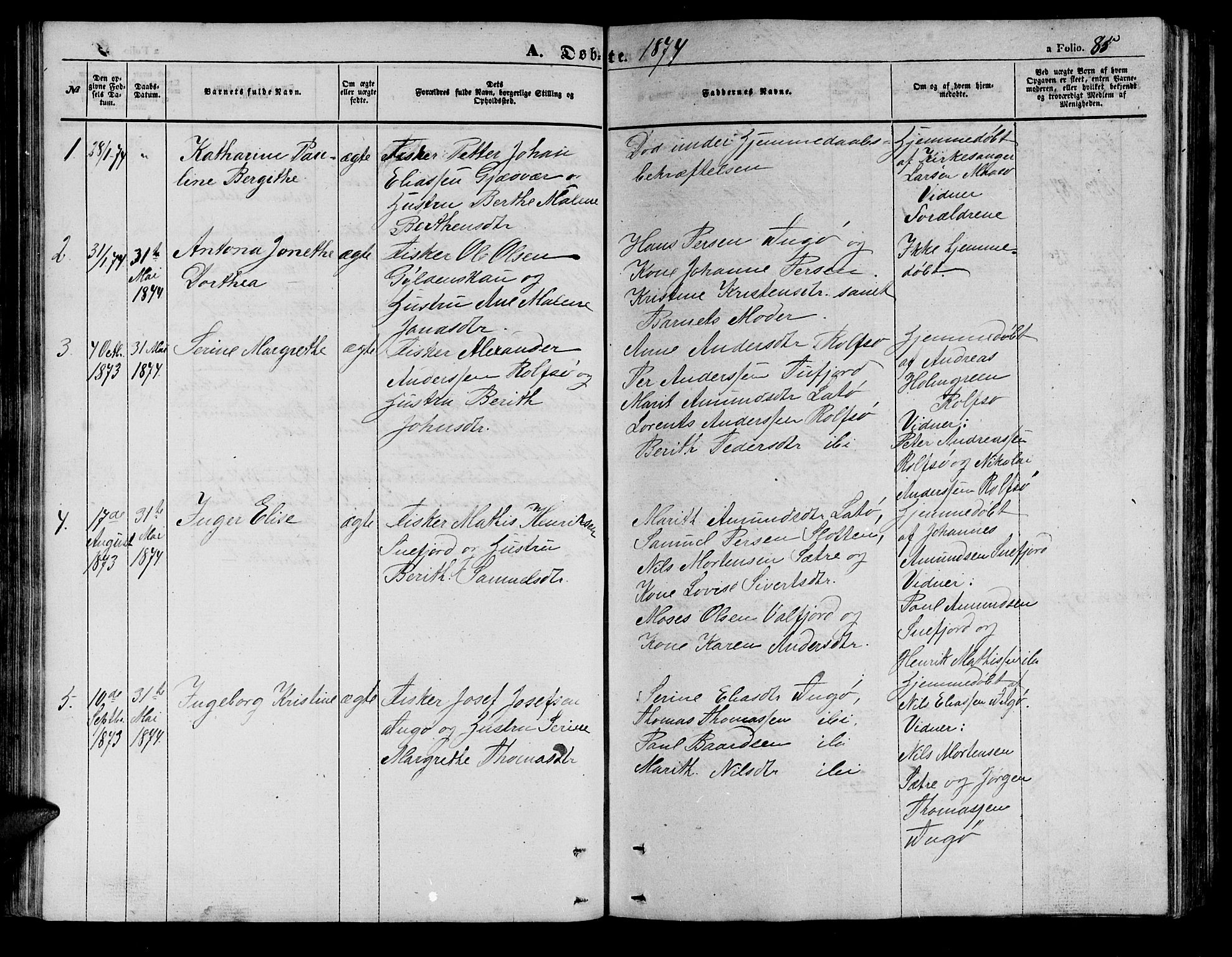 Måsøy sokneprestkontor, SATØ/S-1348/H/Hb/L0001klokker: Parish register (copy) no. 1, 1852-1877, p. 85