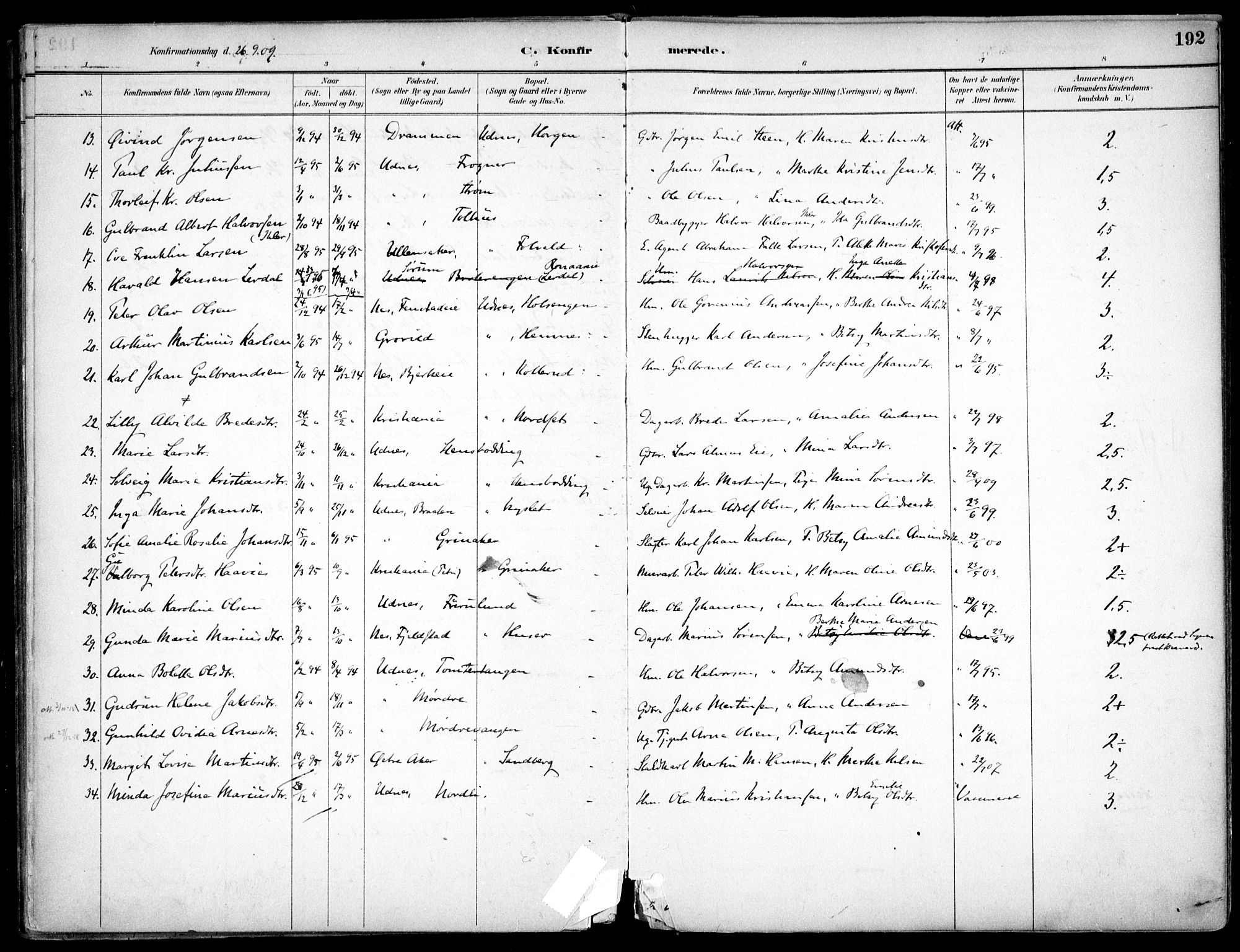 Nes prestekontor Kirkebøker, SAO/A-10410/F/Fc/L0002: Parish register (official) no. IIi 2, 1882-1916, p. 192