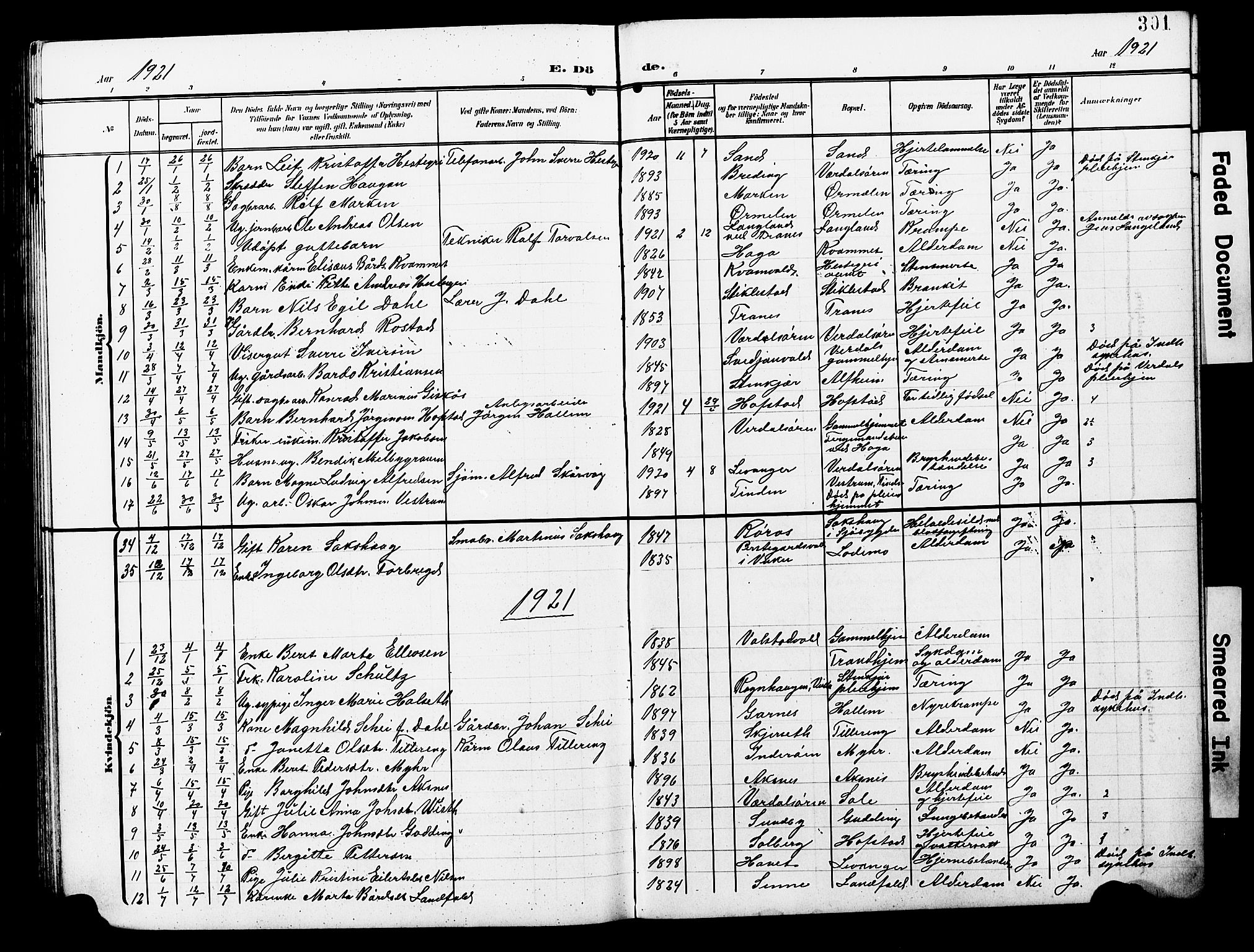 Ministerialprotokoller, klokkerbøker og fødselsregistre - Nord-Trøndelag, SAT/A-1458/723/L0258: Parish register (copy) no. 723C06, 1908-1927, p. 301