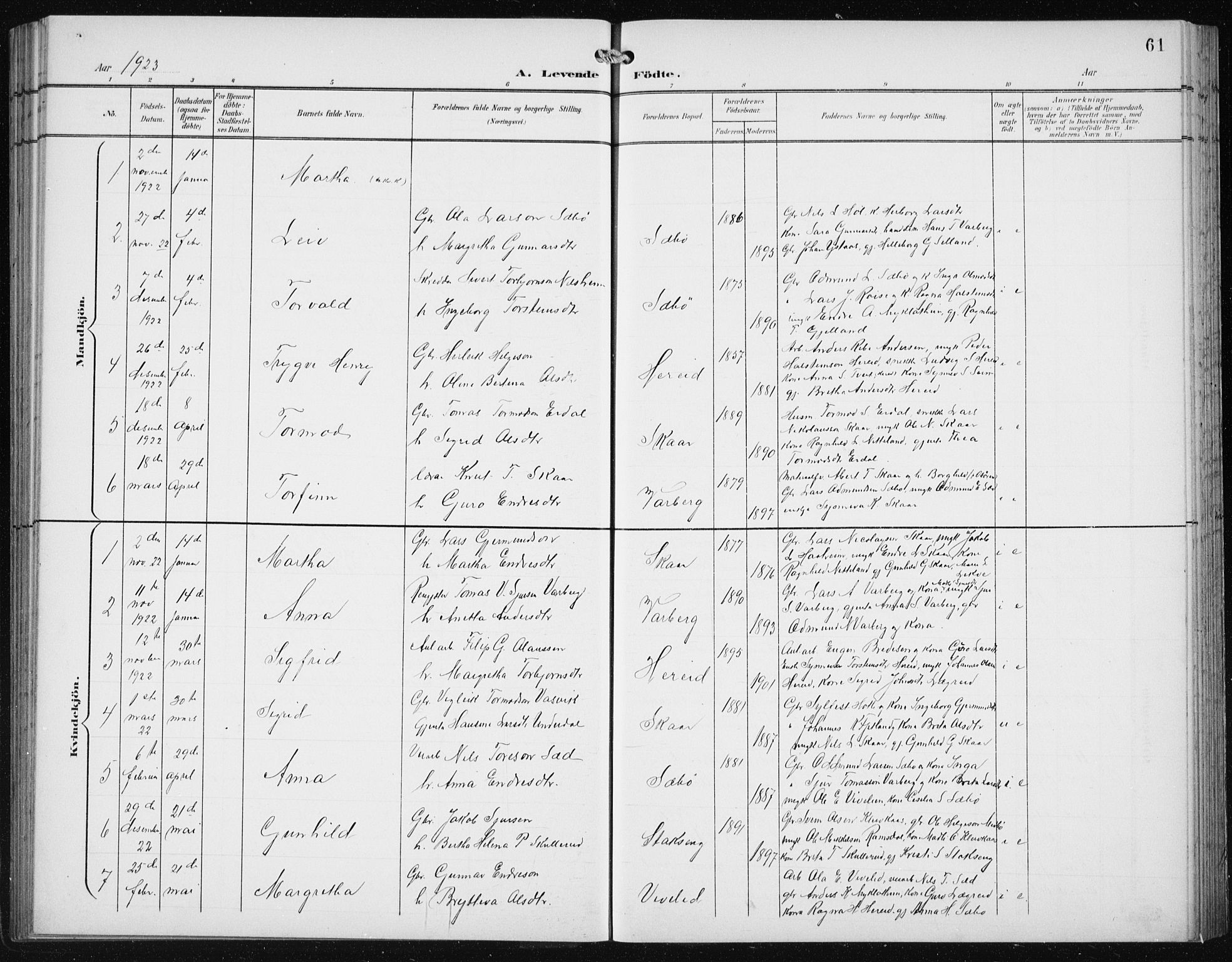 Ullensvang sokneprestembete, SAB/A-78701/H/Hab: Parish register (copy) no. C  3, 1899-1932, p. 61