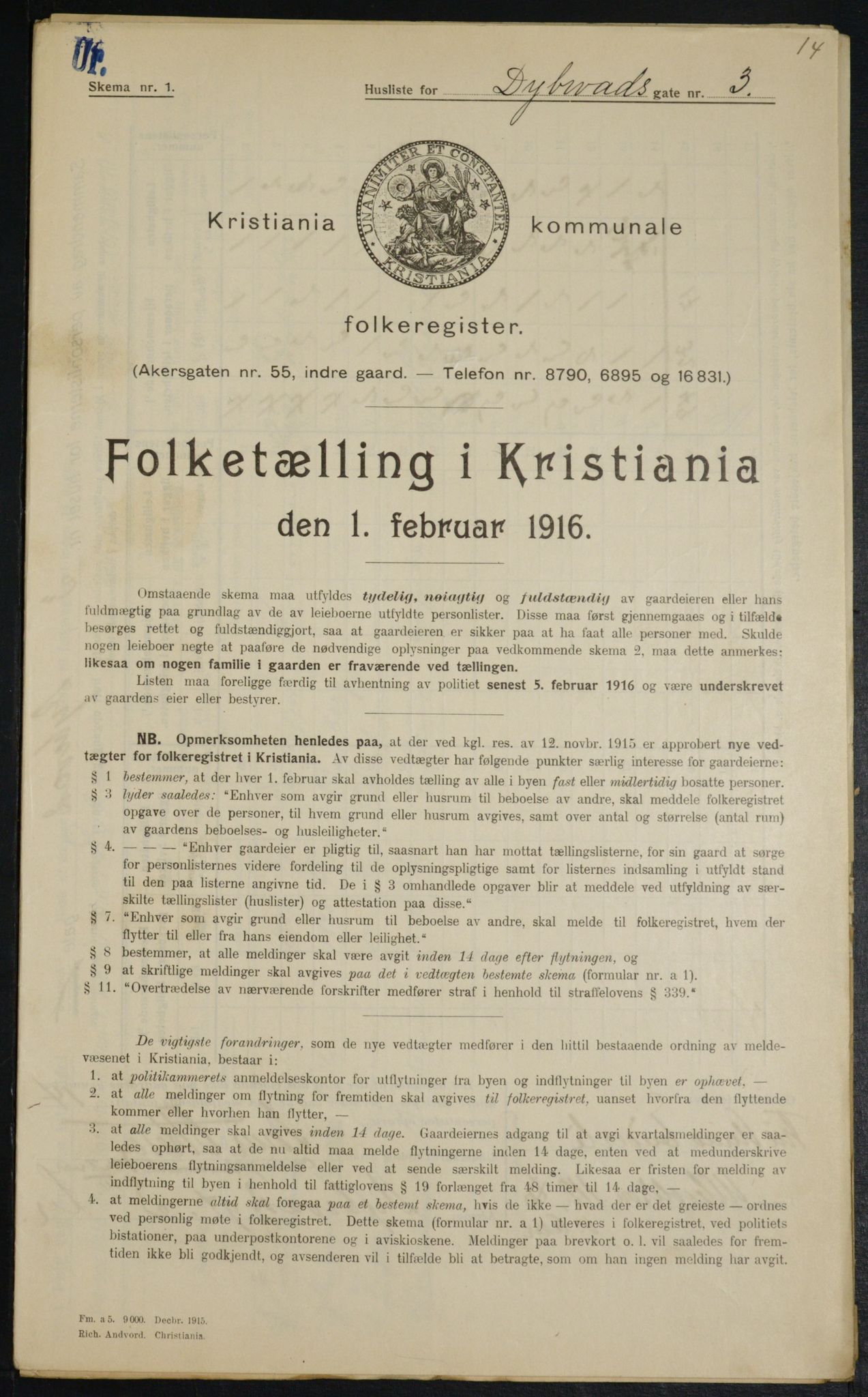 OBA, Municipal Census 1916 for Kristiania, 1916, p. 17543