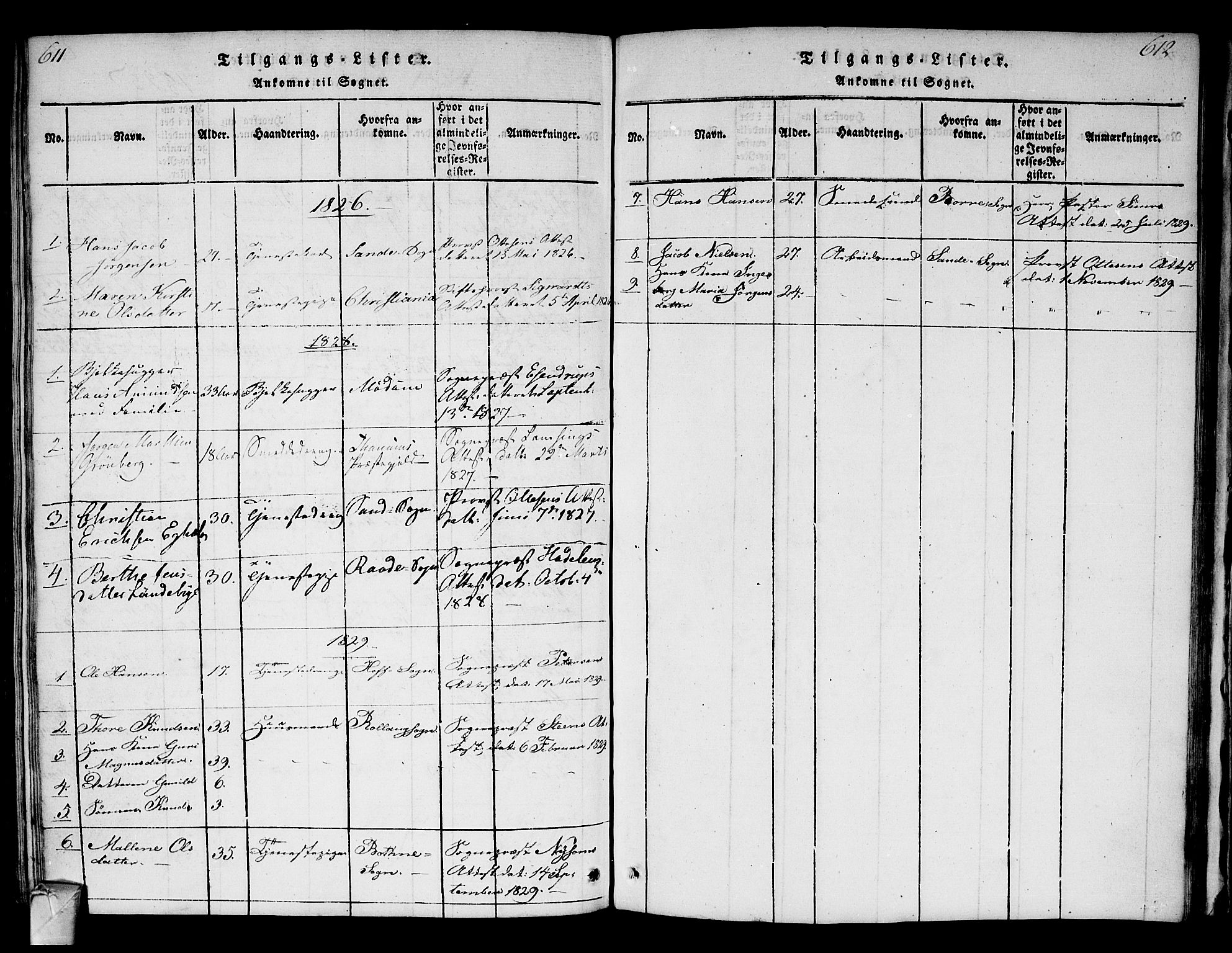 Strømsø kirkebøker, SAKO/A-246/F/Fa/L0011: Parish register (official) no. I 11, 1815-1829, p. 611-612