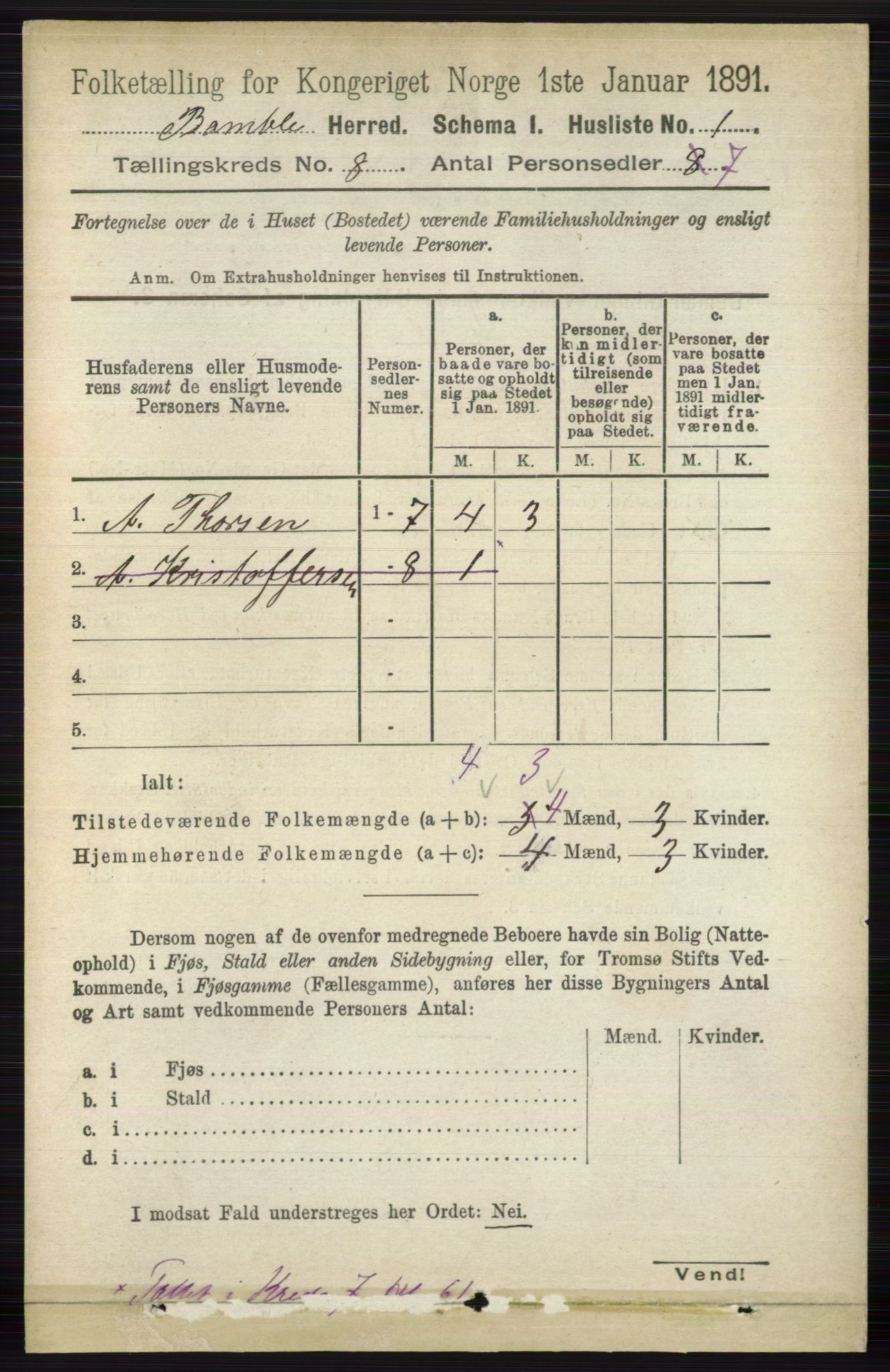 RA, 1891 census for 0814 Bamble, 1891, p. 3415