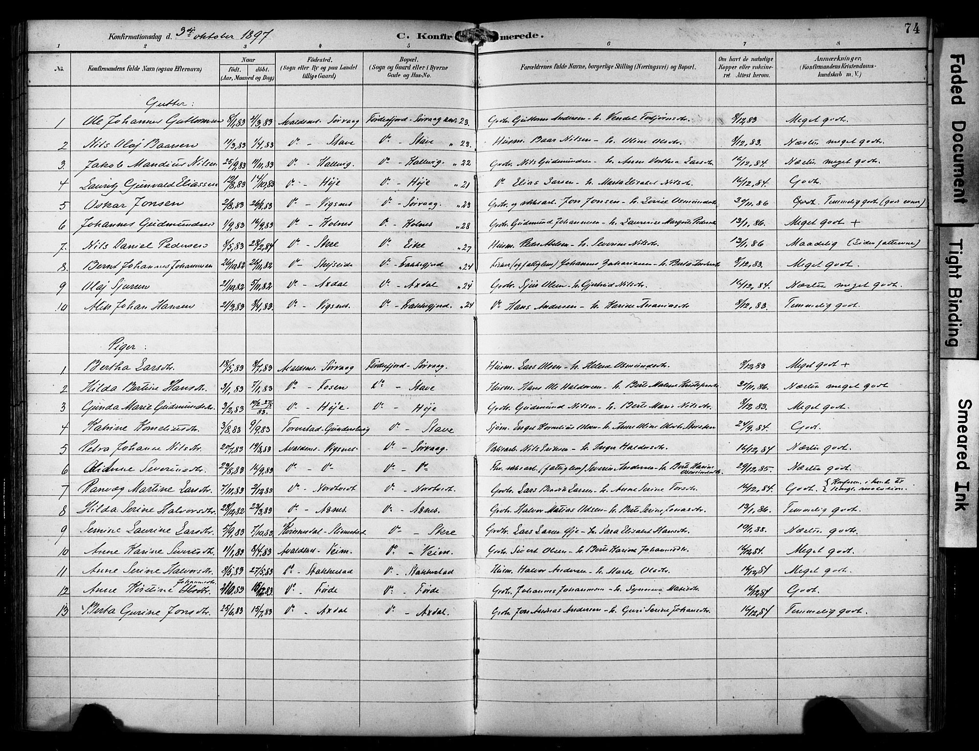 Avaldsnes sokneprestkontor, SAST/A -101851/H/Ha/Haa/L0016: Parish register (official) no. A 16, 1893-1918, p. 74