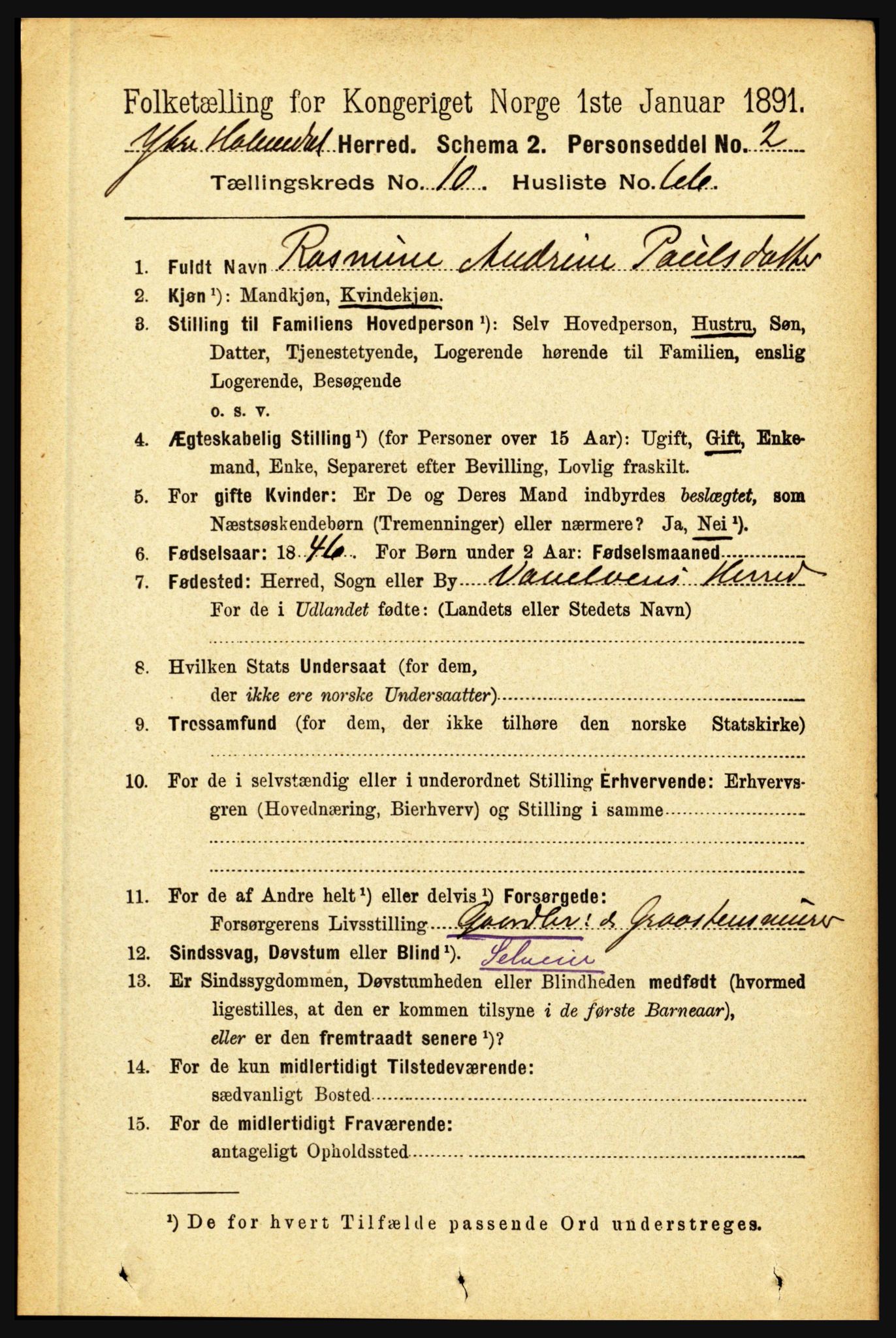 RA, 1891 census for 1429 Ytre Holmedal, 1891, p. 2721