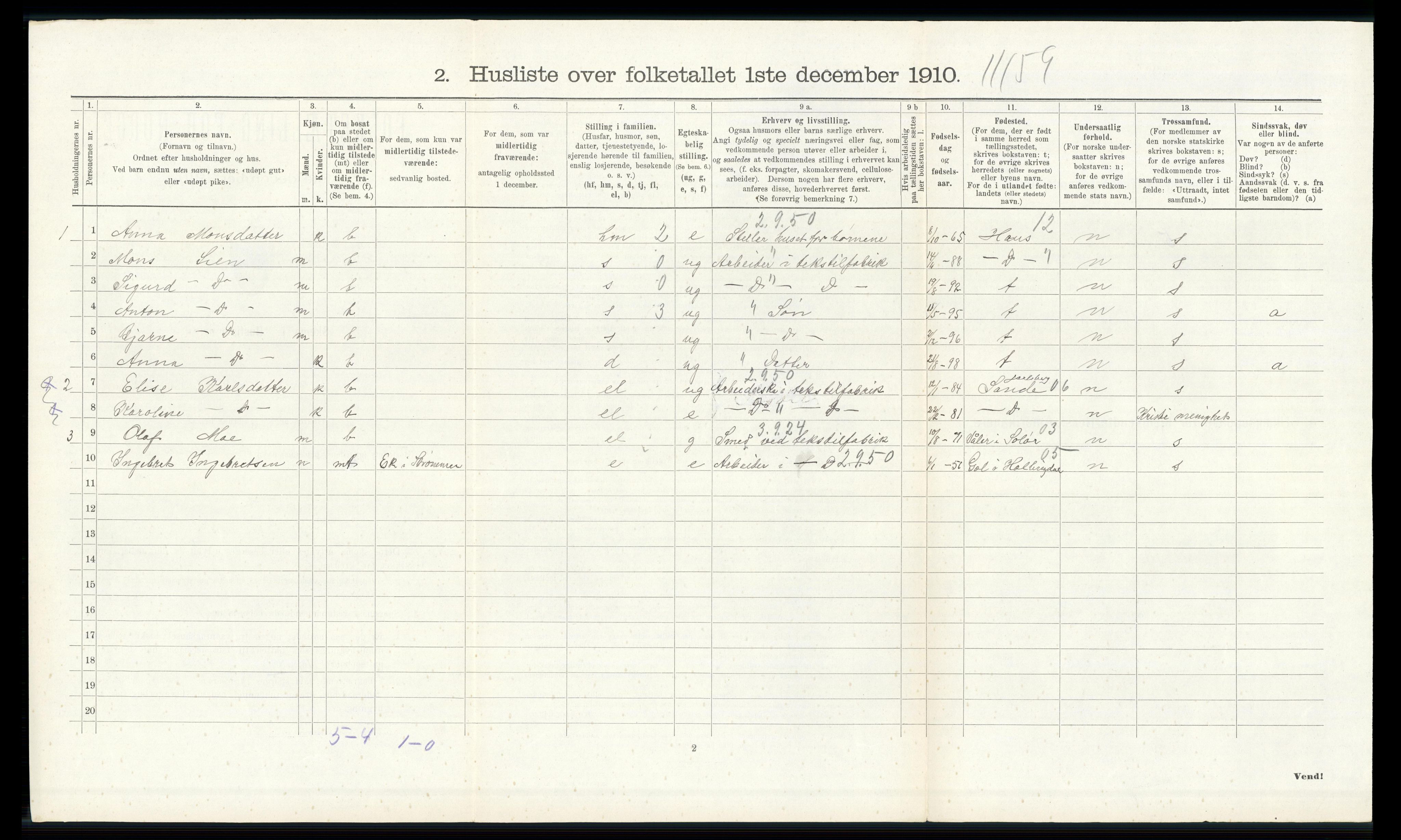 RA, 1910 census for Strømm, 1910, p. 119