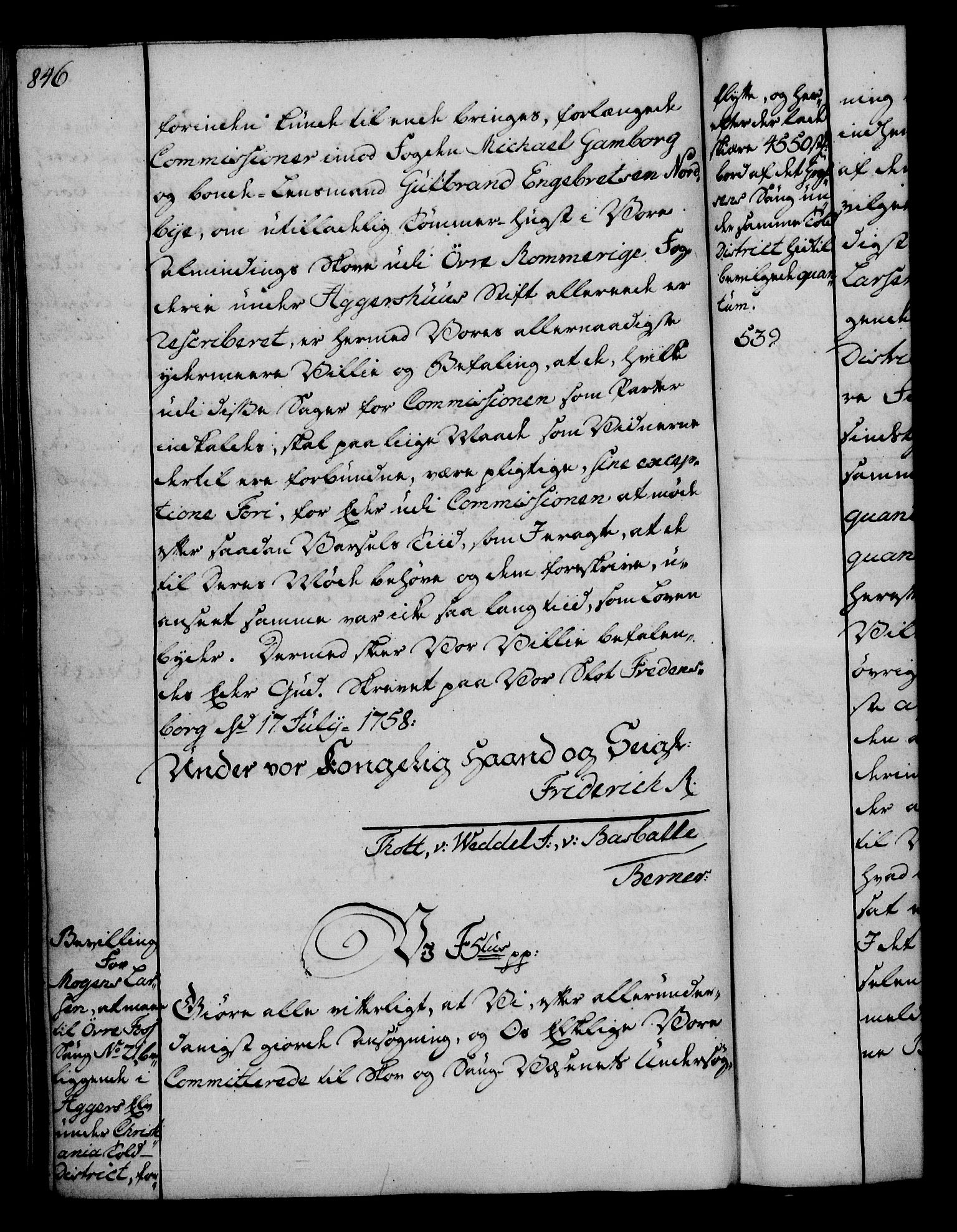 Rentekammeret, Kammerkanselliet, RA/EA-3111/G/Gg/Gga/L0006: Norsk ekspedisjonsprotokoll med register (merket RK 53.6), 1749-1759, p. 846