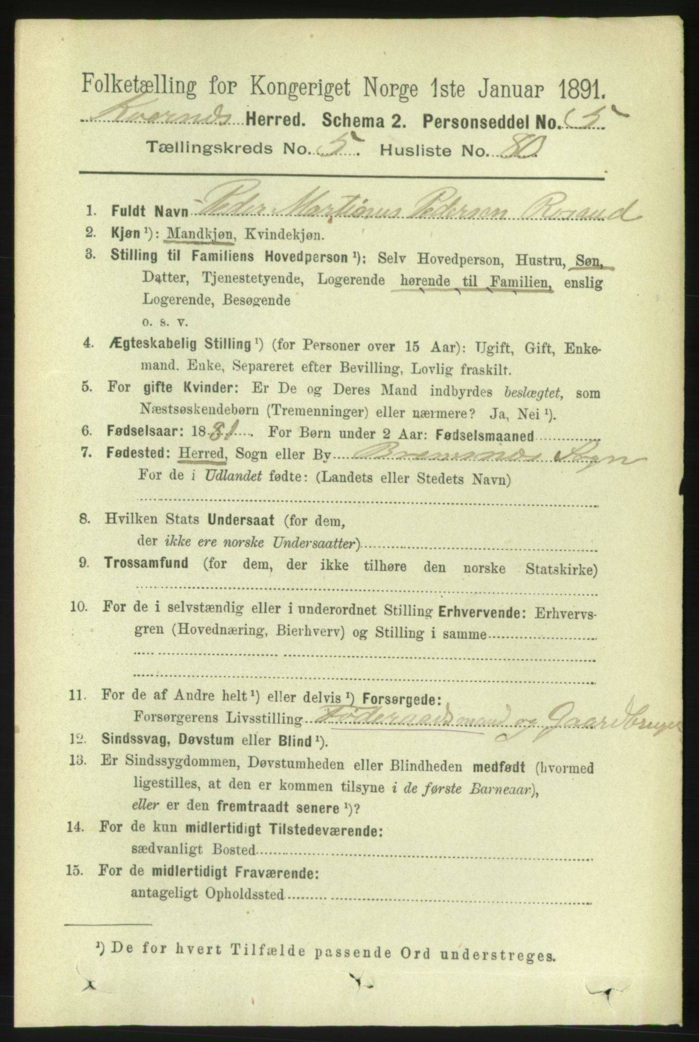 RA, 1891 census for 1553 Kvernes, 1891, p. 2850