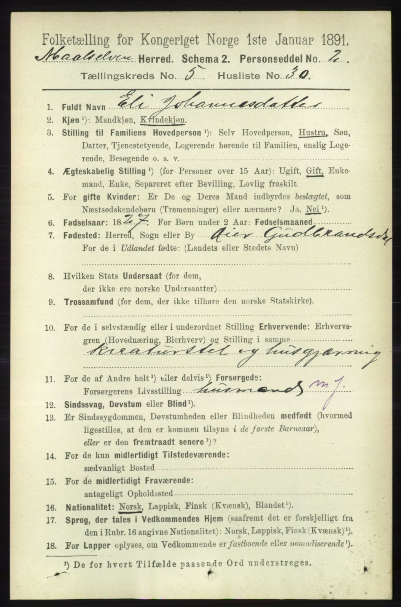 RA, 1891 census for 1924 Målselv, 1891, p. 1818