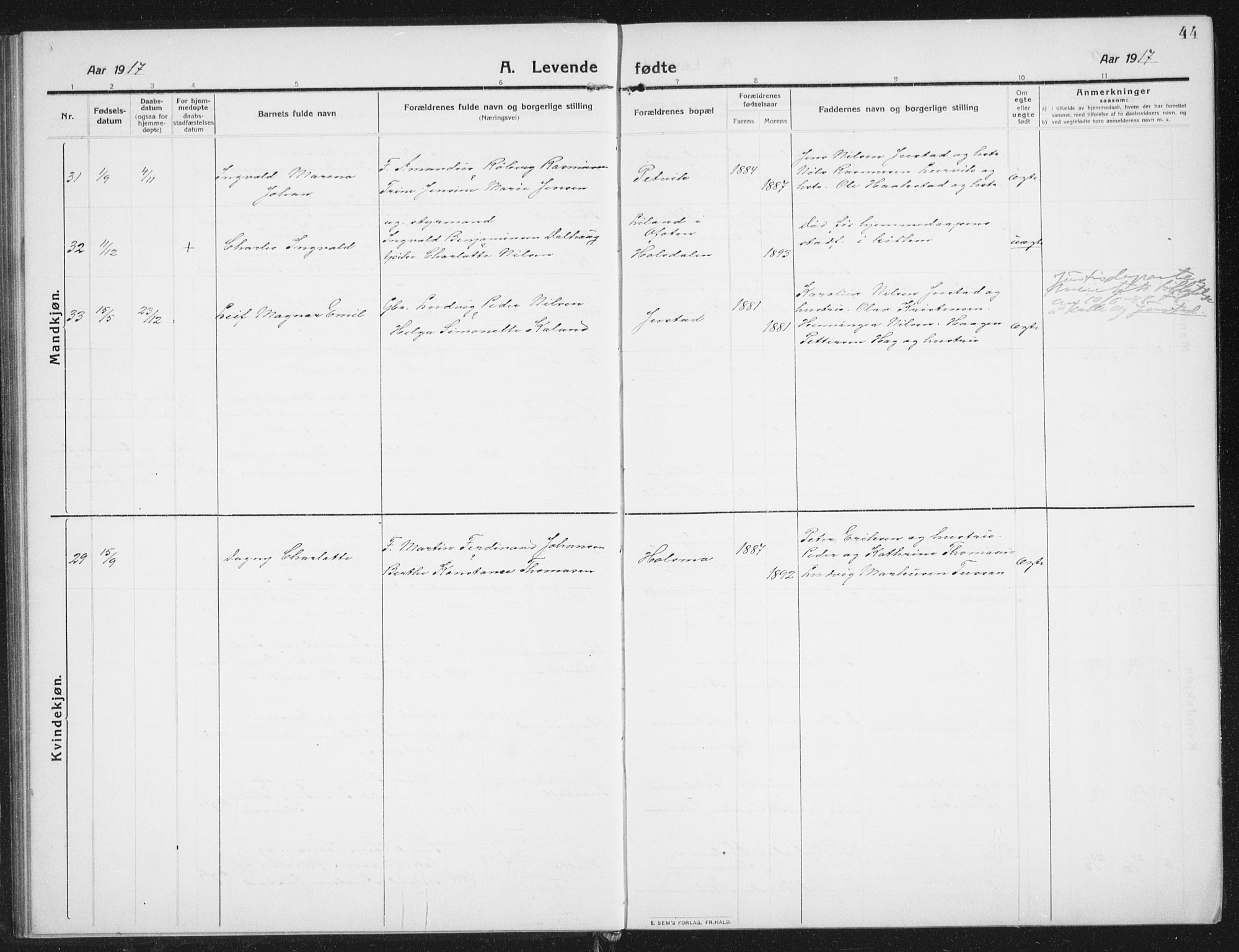 Ministerialprotokoller, klokkerbøker og fødselsregistre - Nordland, SAT/A-1459/882/L1183: Parish register (copy) no. 882C01, 1911-1938, p. 44