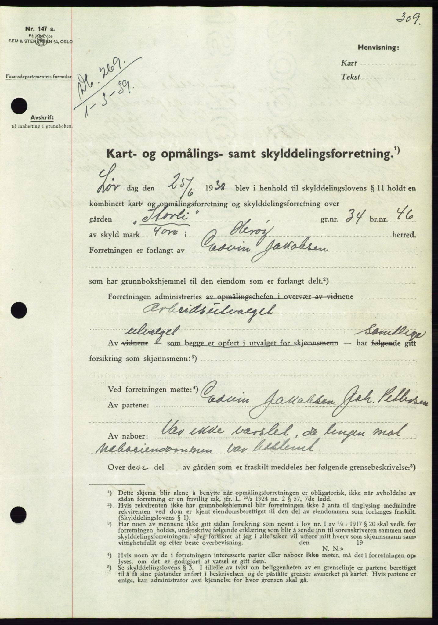 Søre Sunnmøre sorenskriveri, AV/SAT-A-4122/1/2/2C/L0067: Mortgage book no. 61, 1938-1939, Diary no: : 269/1939