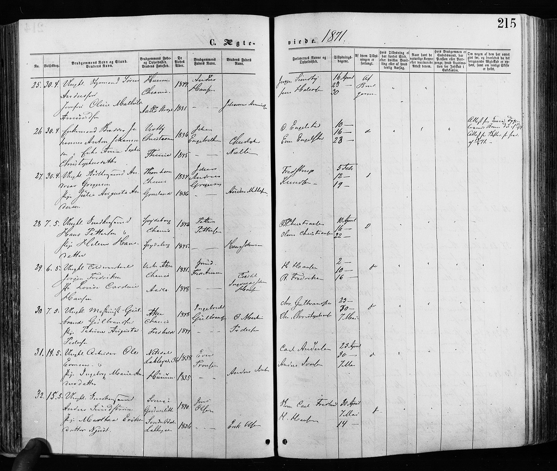 Grønland prestekontor Kirkebøker, AV/SAO-A-10848/F/Fa/L0005: Parish register (official) no. 5, 1869-1880, p. 215