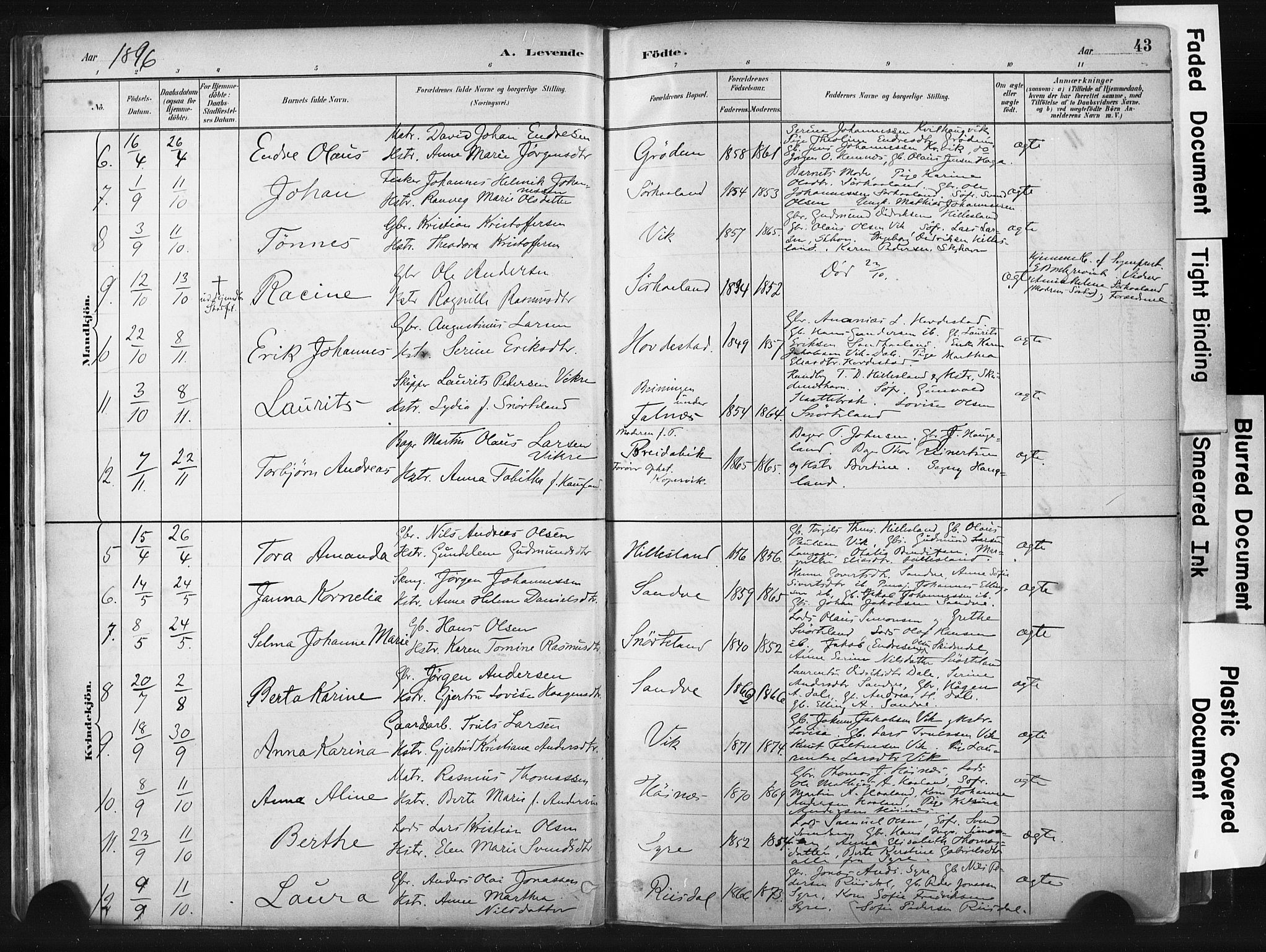 Skudenes sokneprestkontor, AV/SAST-A -101849/H/Ha/Haa/L0009: Parish register (official) no. A 6, 1882-1912, p. 43