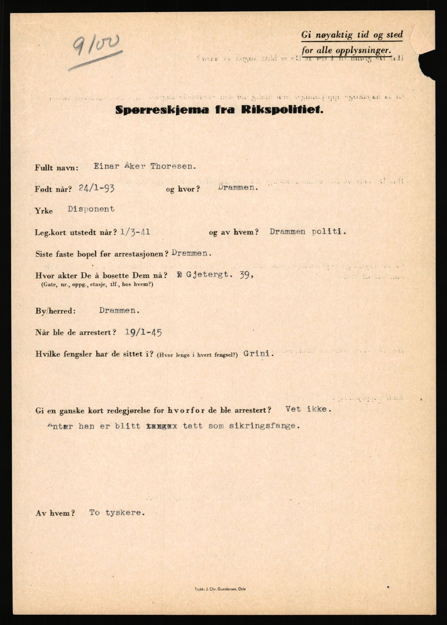 Rikspolitisjefen, AV/RA-S-1560/L/L0017: Tidemann, Hermann G. - Veum, Tjostolv, 1940-1945, p. 199