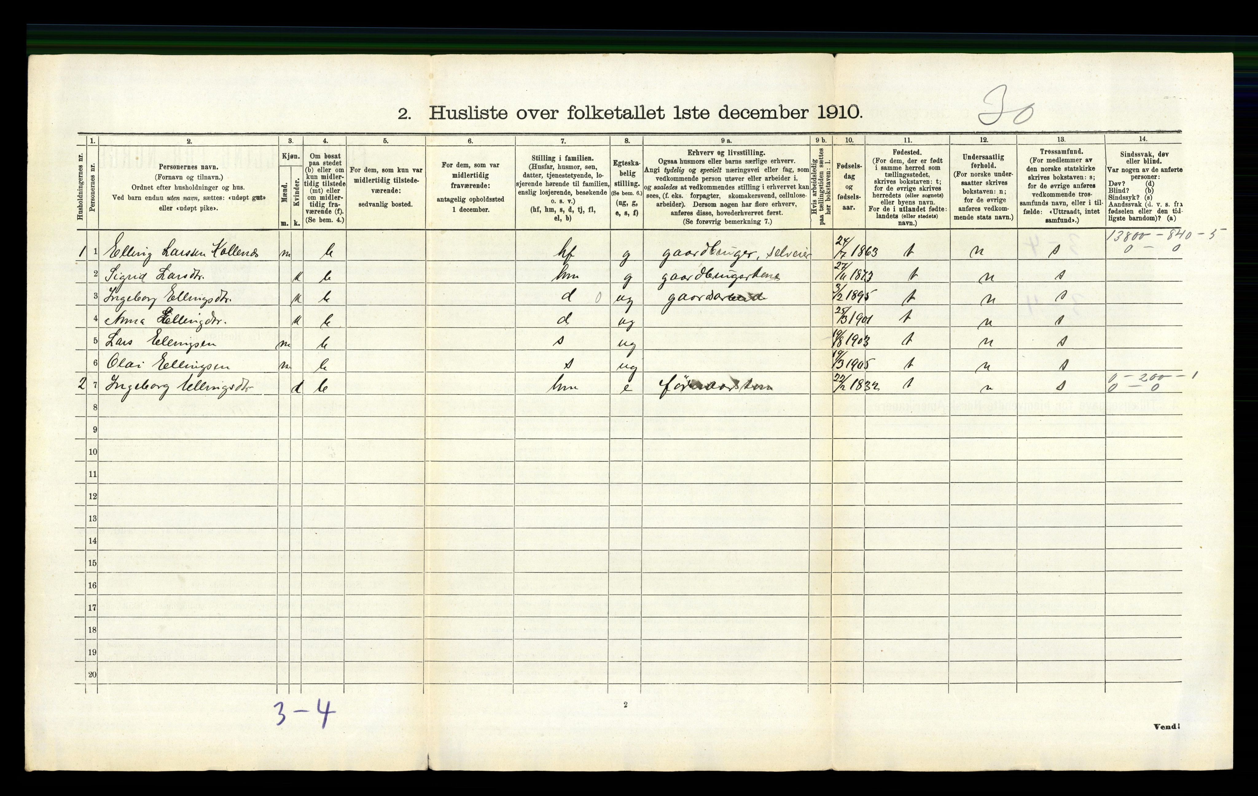 RA, 1910 census for Granvin, 1910, p. 399