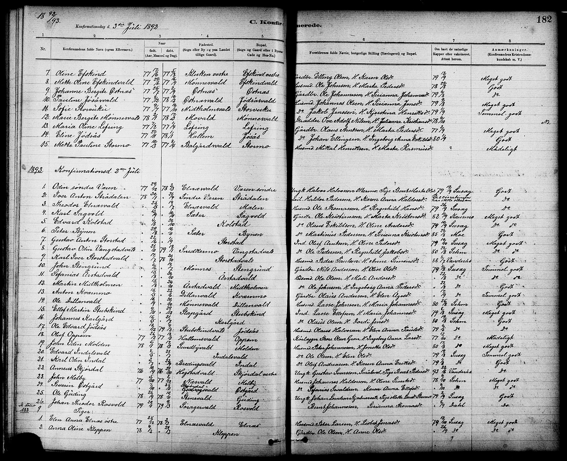 Ministerialprotokoller, klokkerbøker og fødselsregistre - Nord-Trøndelag, SAT/A-1458/724/L0267: Parish register (copy) no. 724C03, 1879-1898, p. 182