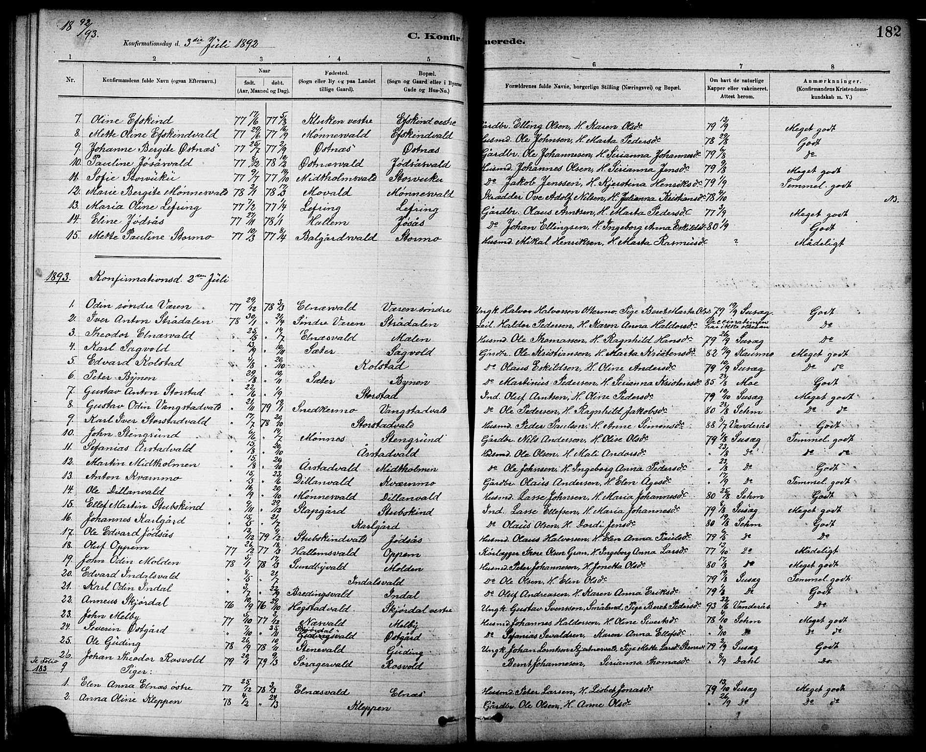 Ministerialprotokoller, klokkerbøker og fødselsregistre - Nord-Trøndelag, AV/SAT-A-1458/724/L0267: Parish register (copy) no. 724C03, 1879-1898, p. 182