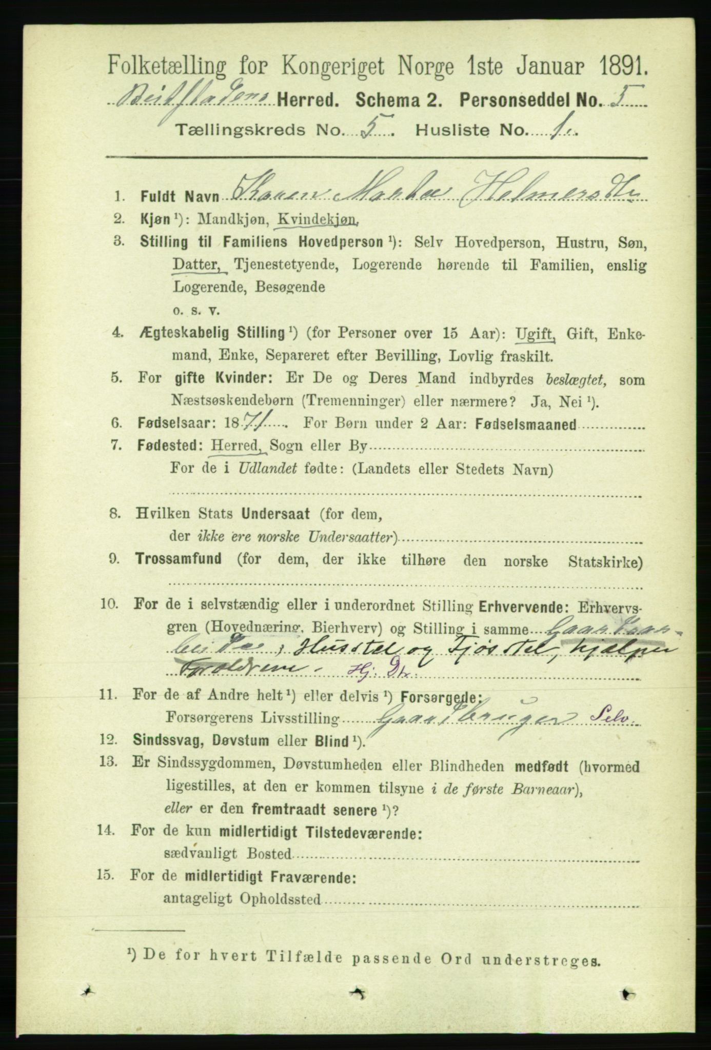 RA, 1891 census for 1727 Beitstad, 1891, p. 1249