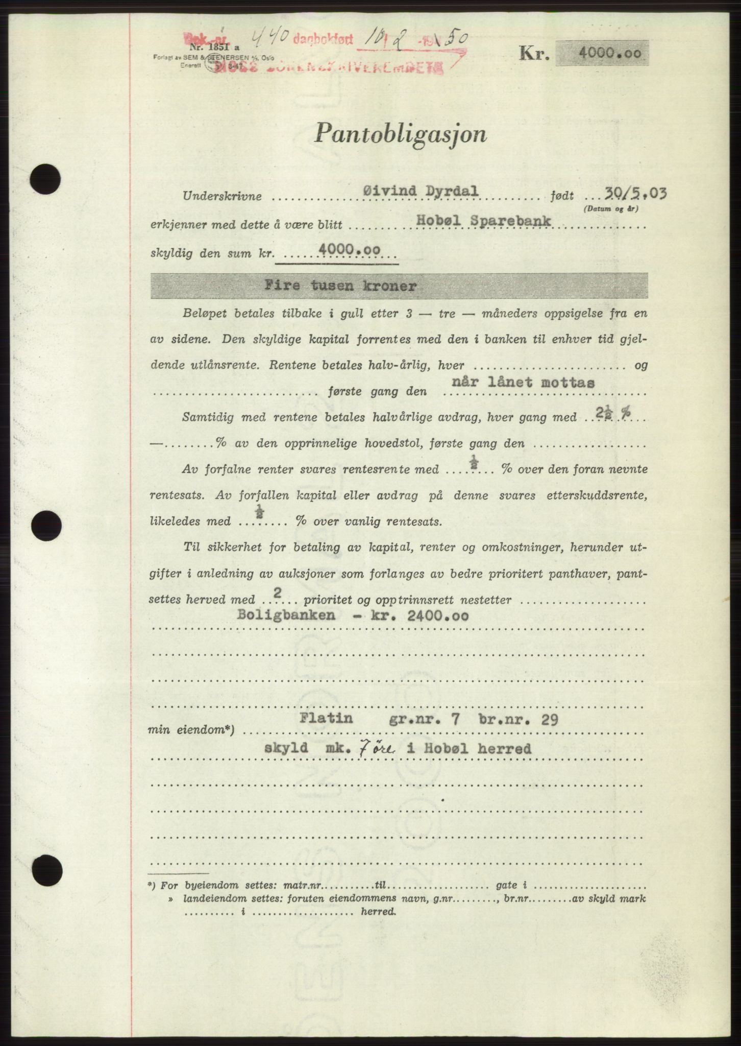 Moss sorenskriveri, SAO/A-10168: Mortgage book no. B23, 1949-1950, Diary no: : 440/1950