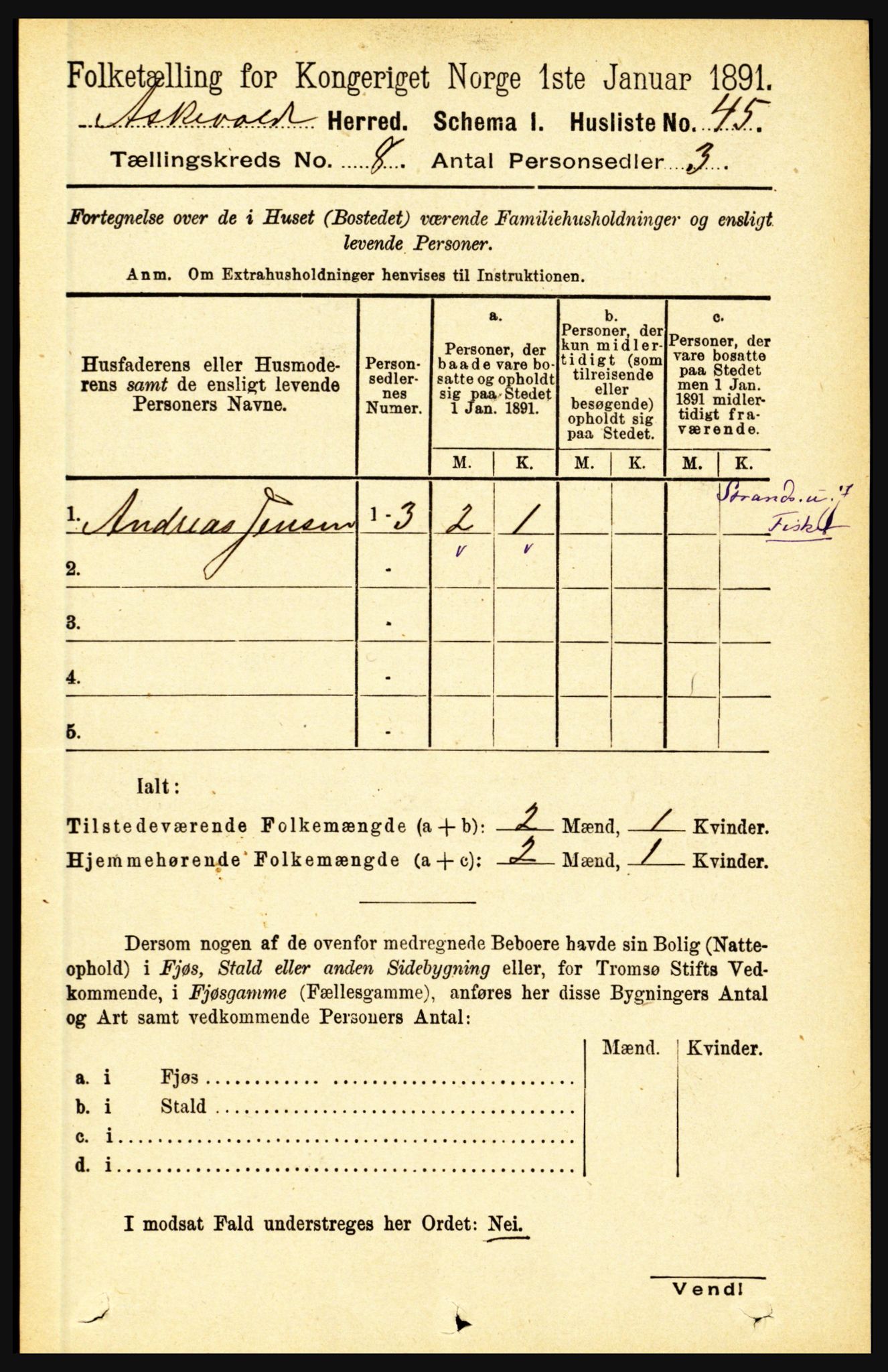 RA, 1891 census for 1428 Askvoll, 1891, p. 2131