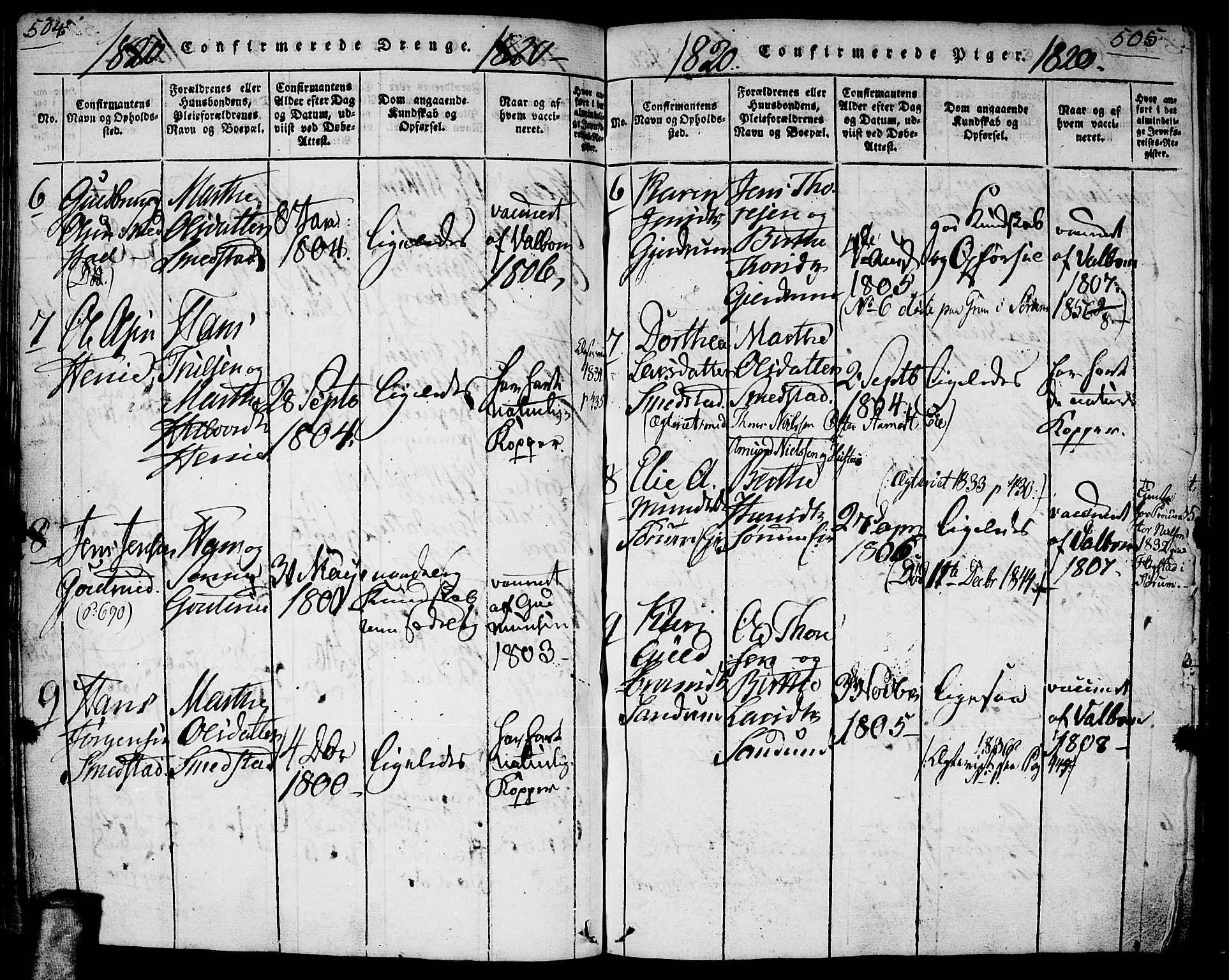 Gjerdrum prestekontor Kirkebøker, AV/SAO-A-10412b/G/Ga/L0001: Parish register (copy) no. I 1, 1816-1837, p. 504-505