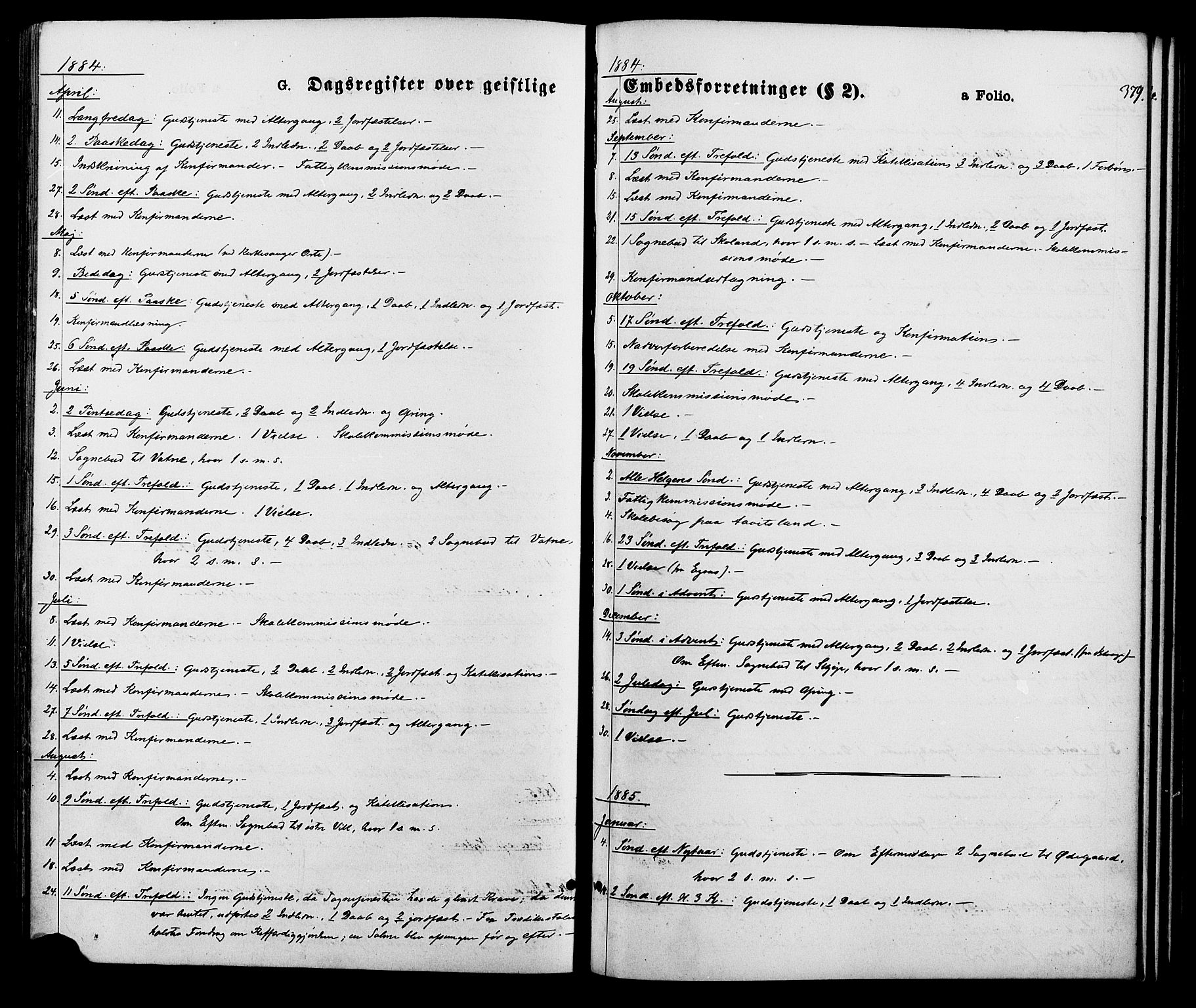 Hægebostad sokneprestkontor, SAK/1111-0024/F/Fa/Fab/L0003: Parish register (official) no. A 3, 1872-1886, p. 379