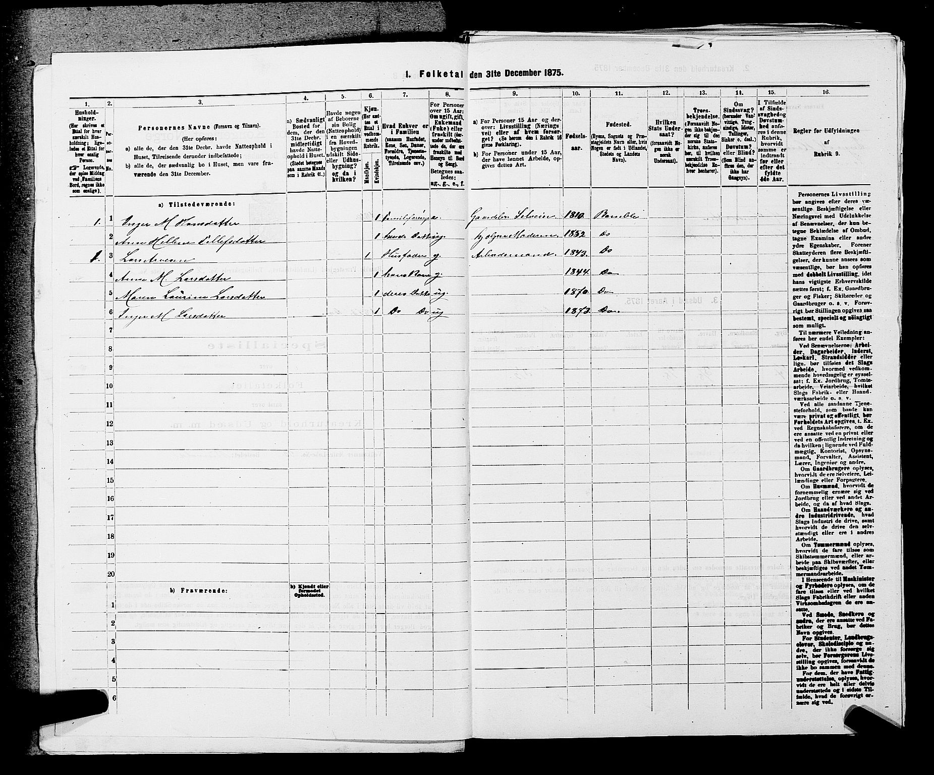 SAKO, 1875 census for 0814L Bamble/Bamble, 1875, p. 396