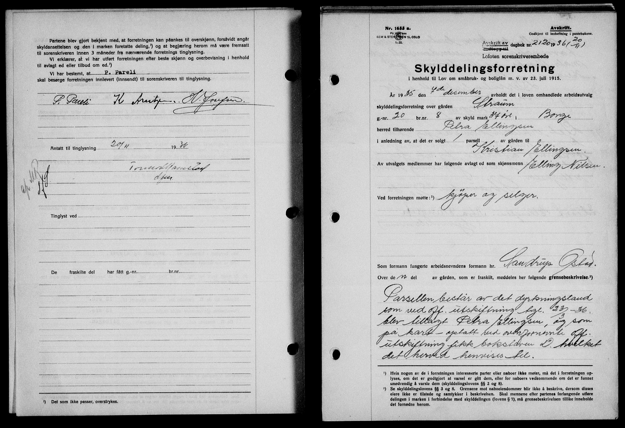 Lofoten sorenskriveri, SAT/A-0017/1/2/2C/L0001a: Mortgage book no. 1a, 1936-1937, Diary no: : 2120/1936