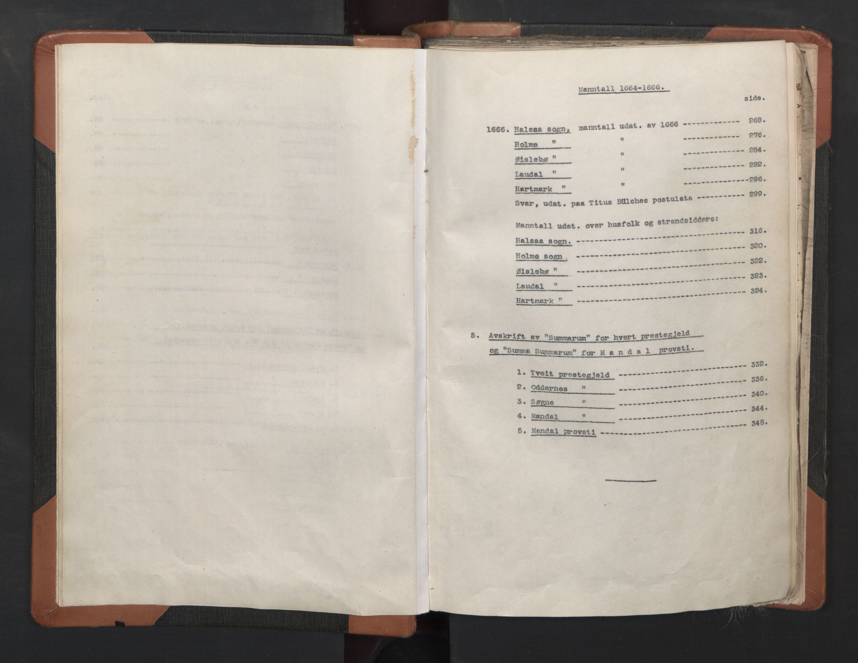RA, Vicar's Census 1664-1666, no. 15: Mandal deanery, 1664-1666