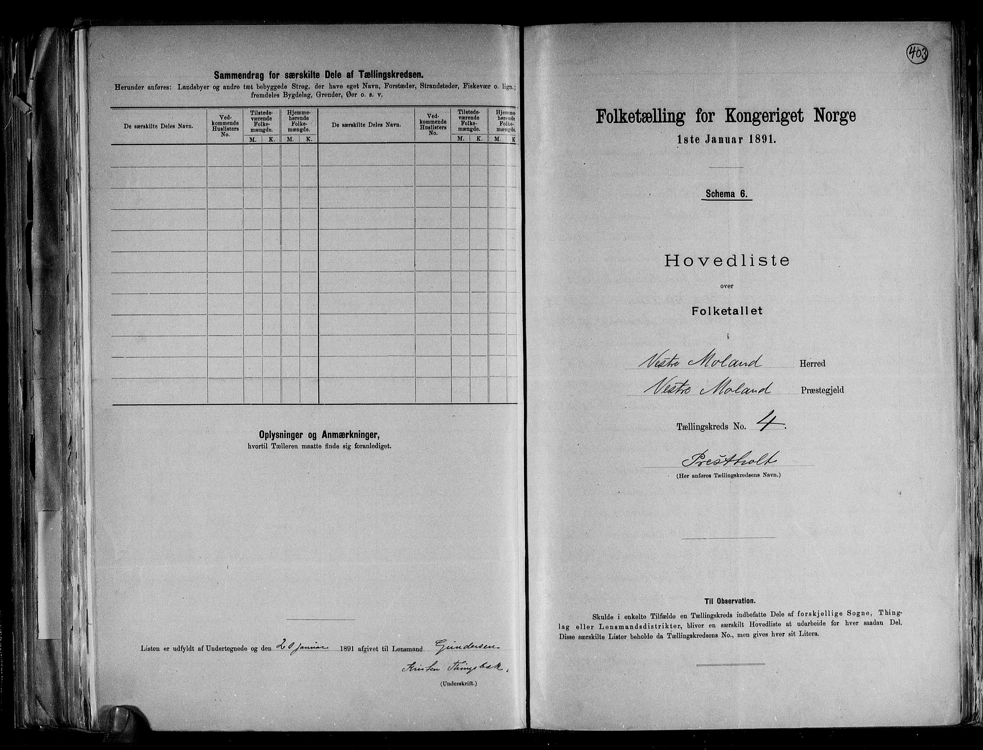 RA, 1891 census for 0926 Vestre Moland, 1891, p. 12