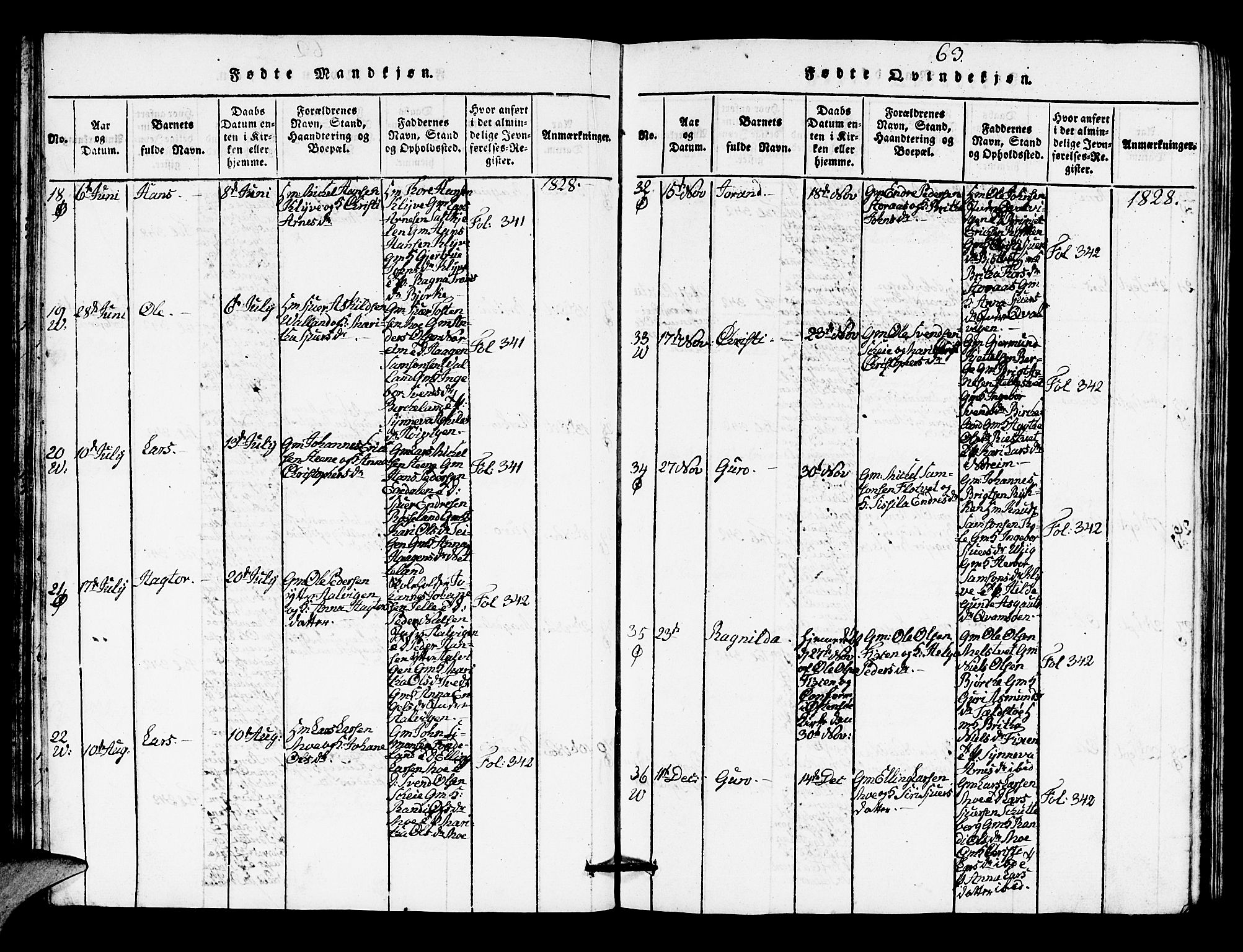 Kvam sokneprestembete, SAB/A-76201/H/Hab: Parish register (copy) no. A 1, 1818-1832, p. 63