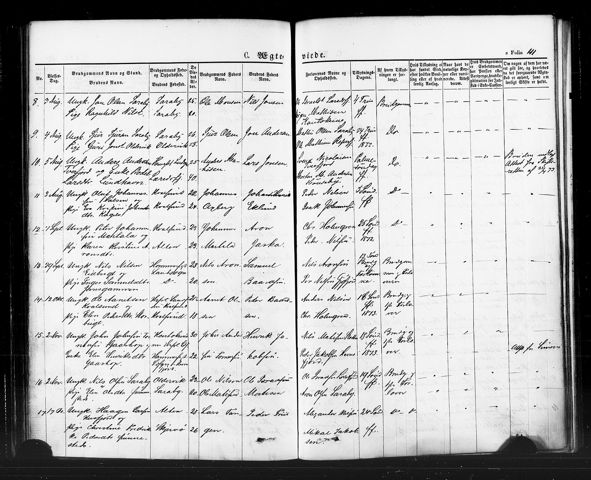 Hammerfest sokneprestkontor, AV/SATØ-S-1347/H/Ha/L0007.kirke: Parish register (official) no. 7, 1869-1884, p. 111