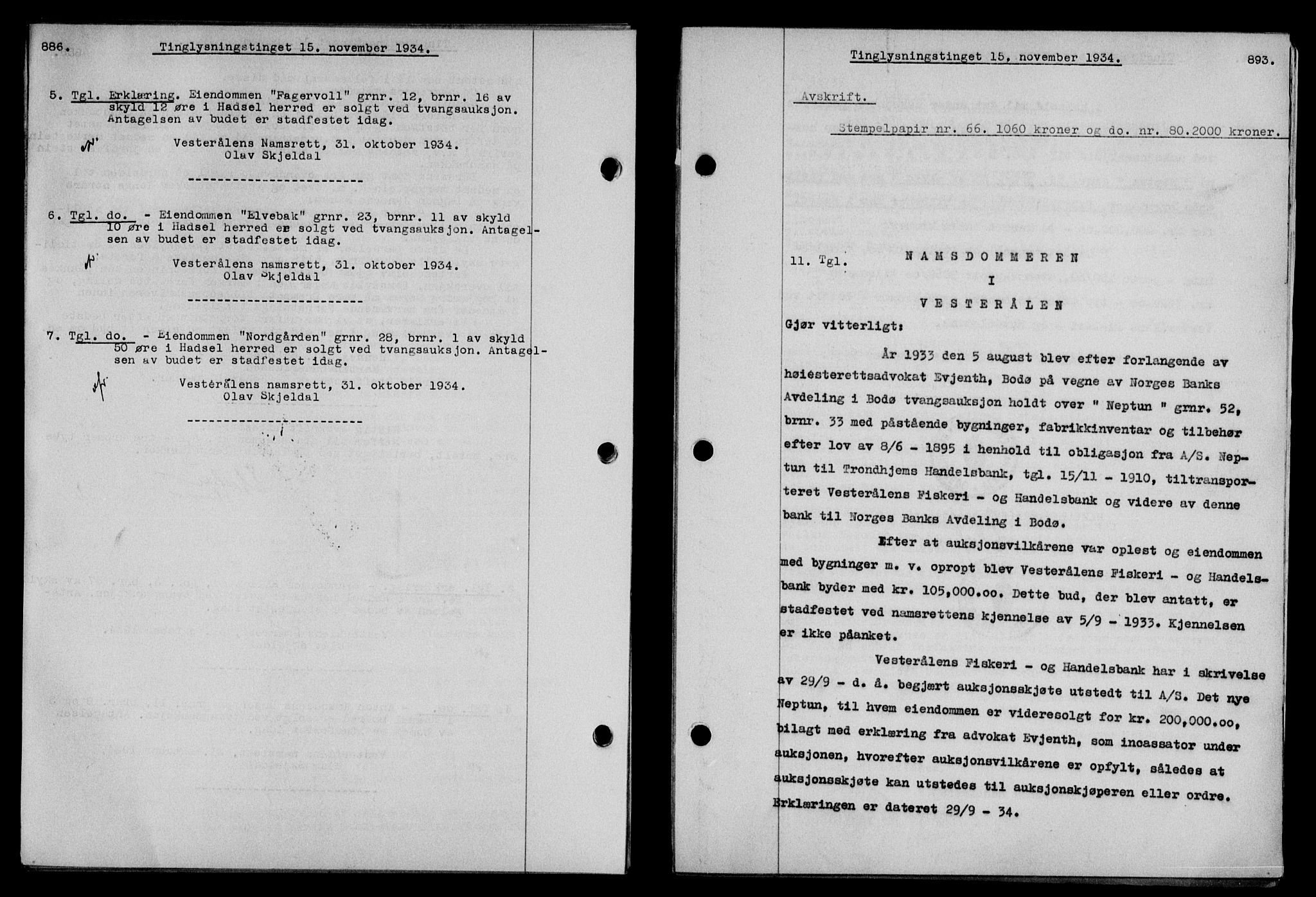 Vesterålen sorenskriveri, SAT/A-4180/1/2/2Ca/L0060: Mortgage book no. 53, 1934-1934, Deed date: 15.11.1934