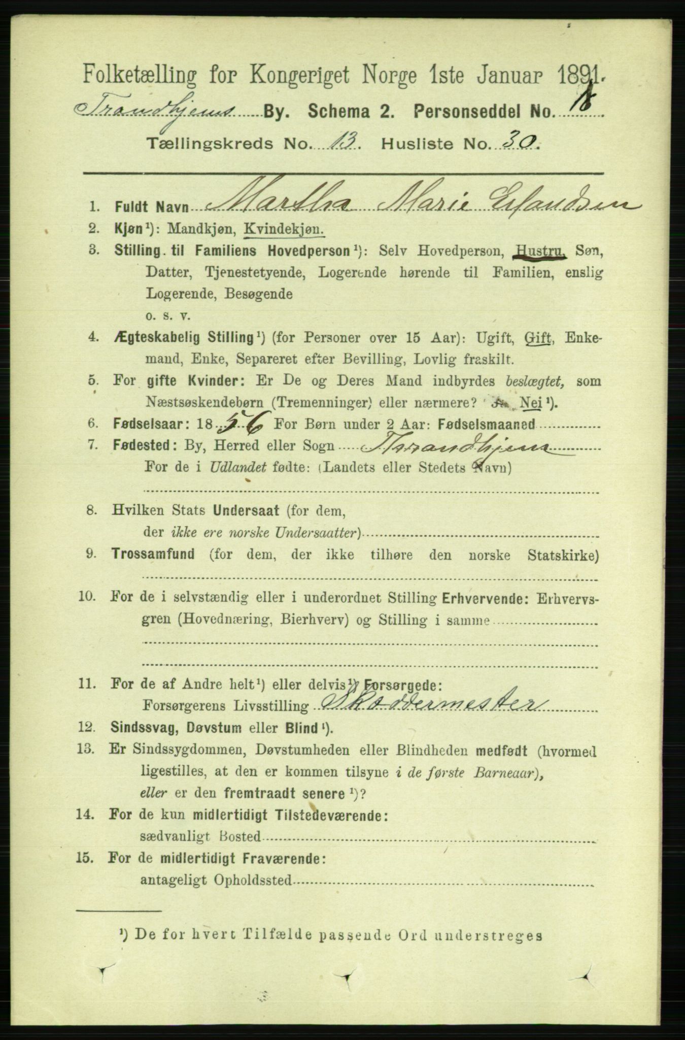 RA, 1891 census for 1601 Trondheim, 1891, p. 10560