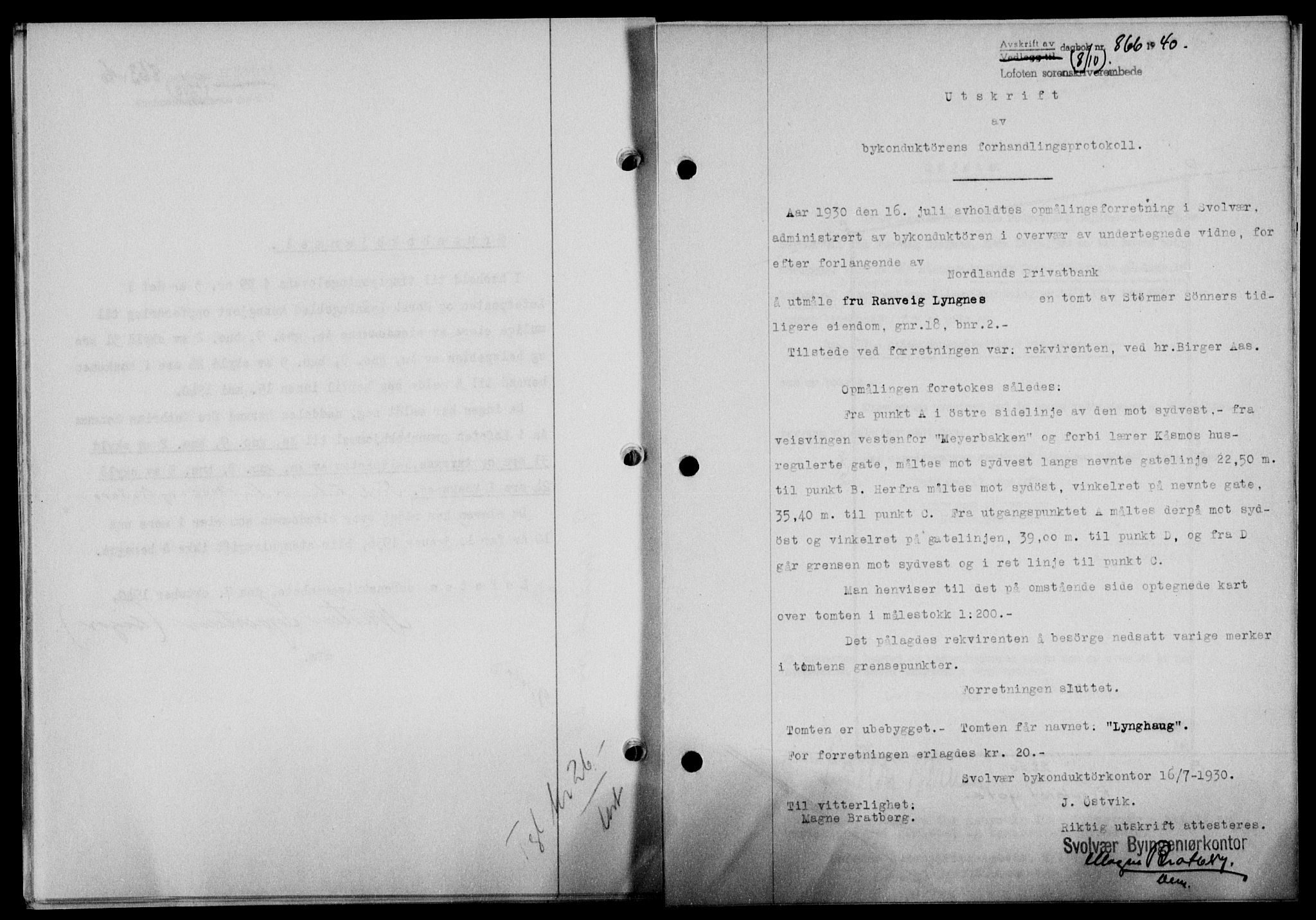 Lofoten sorenskriveri, SAT/A-0017/1/2/2C/L0007a: Mortgage book no. 7a, 1939-1940, Diary no: : 866/1940