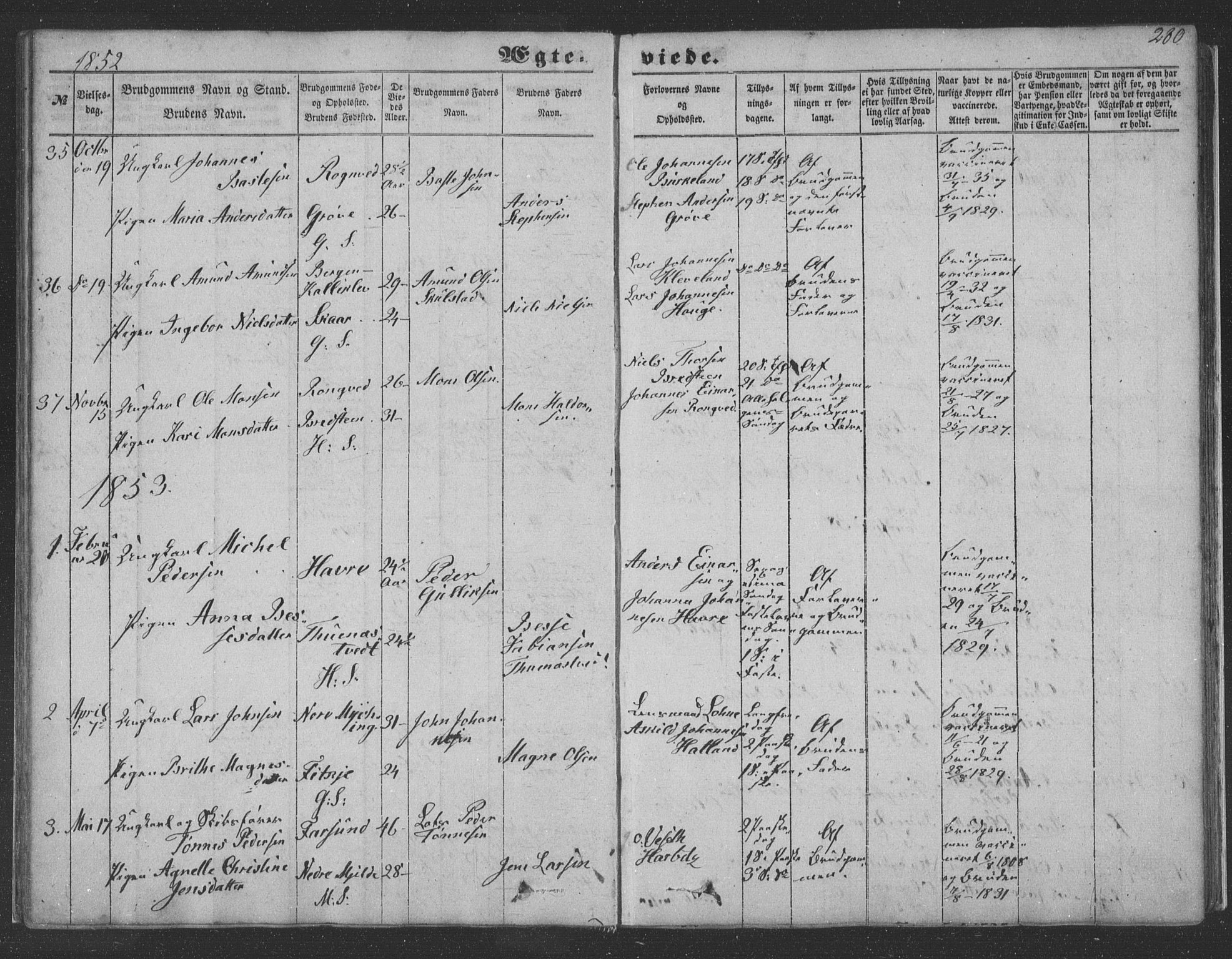 Haus sokneprestembete, SAB/A-75601/H/Haa: Parish register (official) no. A 16 II, 1848-1857, p. 280