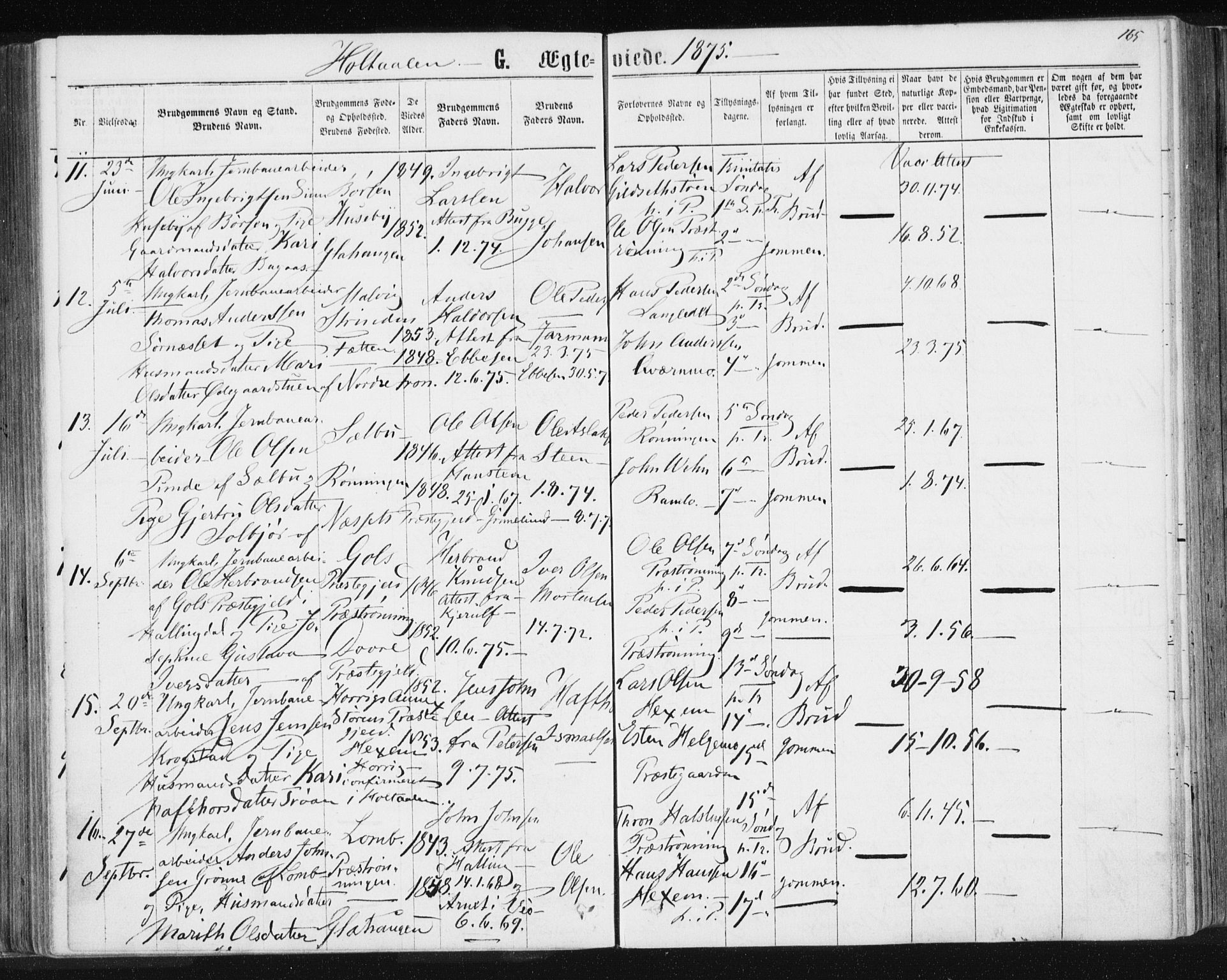 Ministerialprotokoller, klokkerbøker og fødselsregistre - Sør-Trøndelag, SAT/A-1456/685/L0969: Parish register (official) no. 685A08 /1, 1870-1878, p. 165