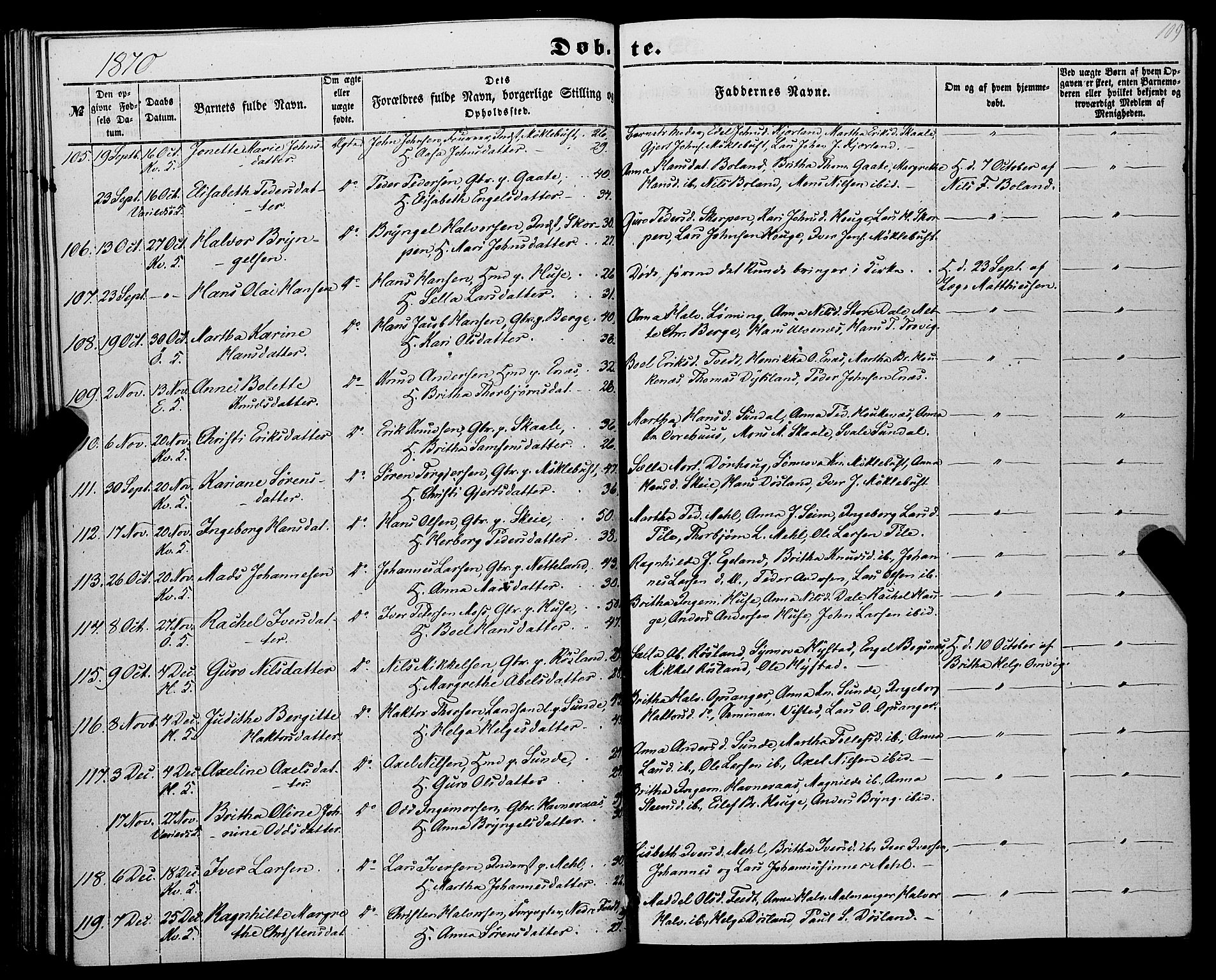 Kvinnherad sokneprestembete, SAB/A-76401/H/Haa: Parish register (official) no. A 8, 1854-1872, p. 109