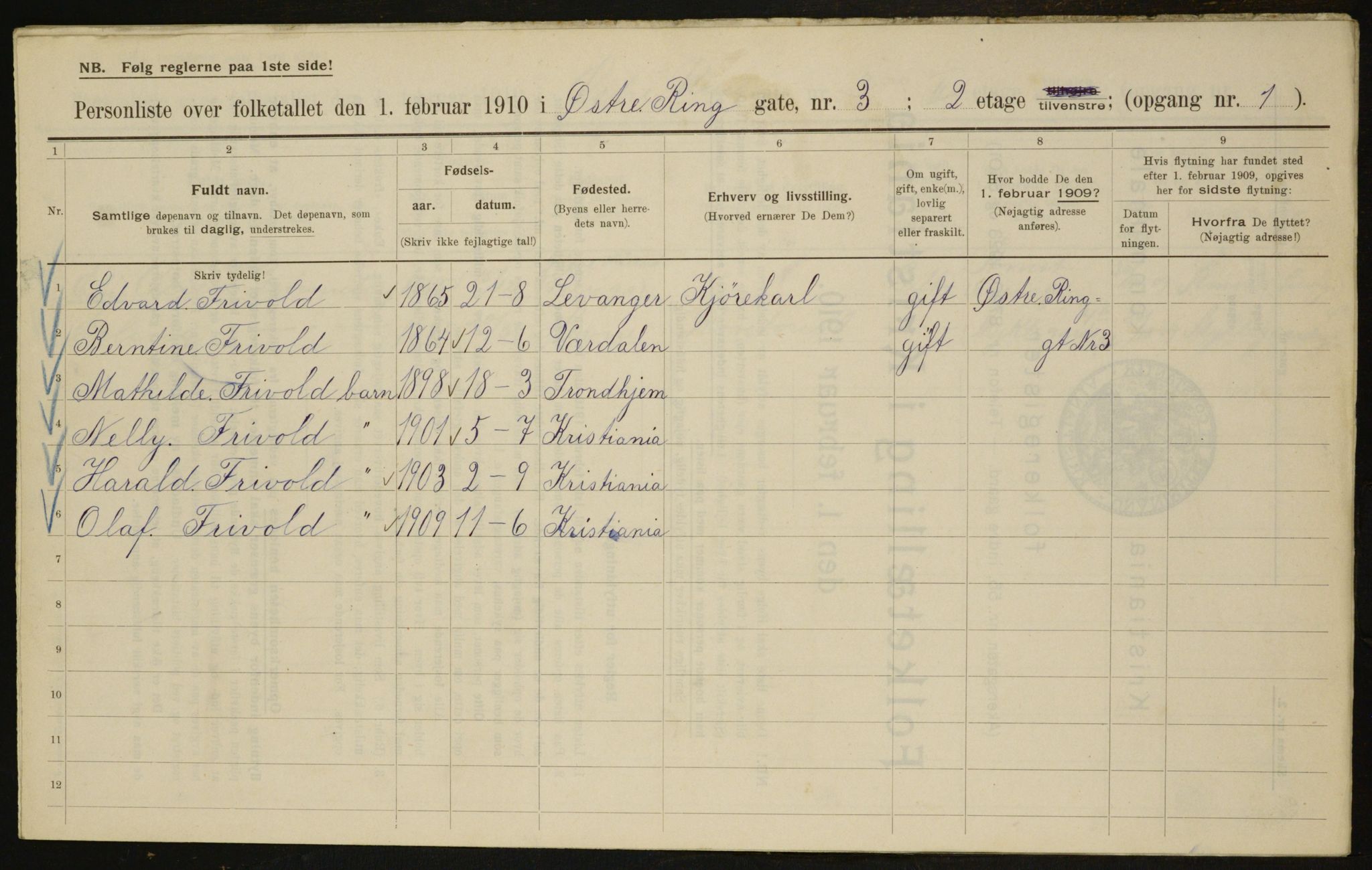 OBA, Municipal Census 1910 for Kristiania, 1910, p. 122719