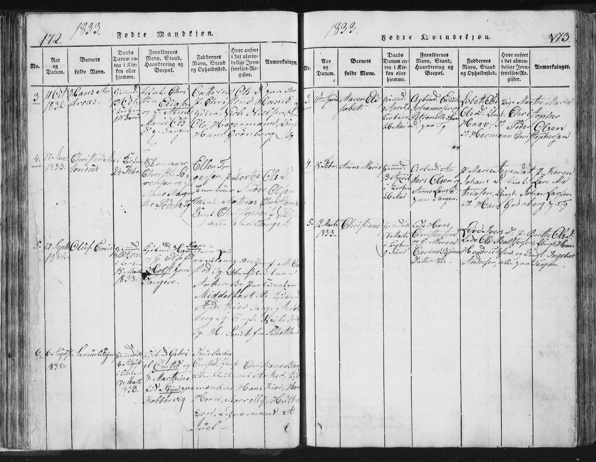 Strømsø kirkebøker, AV/SAKO-A-246/F/Fb/L0004: Parish register (official) no. II 4, 1814-1843, p. 172-173