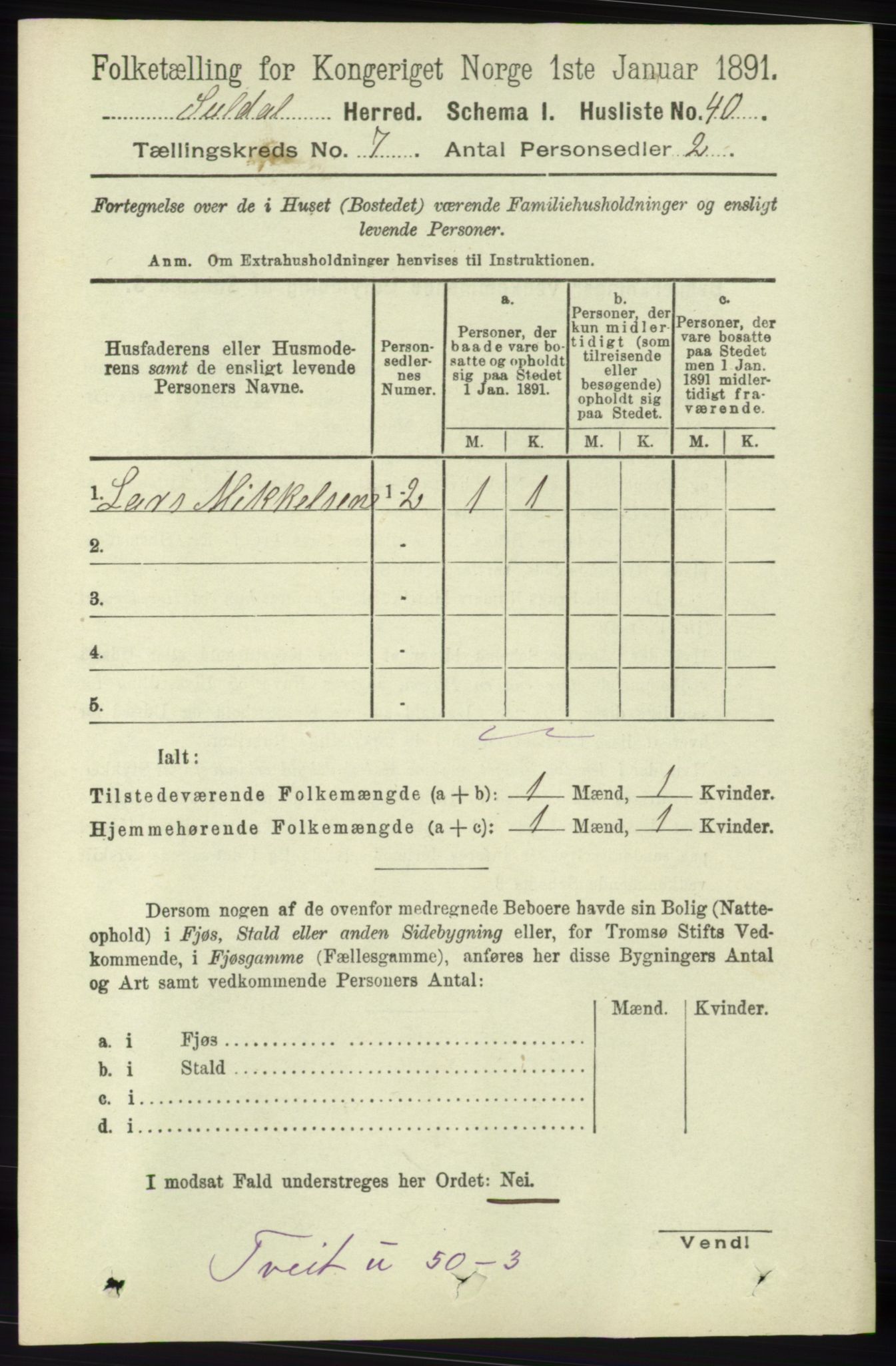 RA, 1891 census for 1134 Suldal, 1891, p. 1978