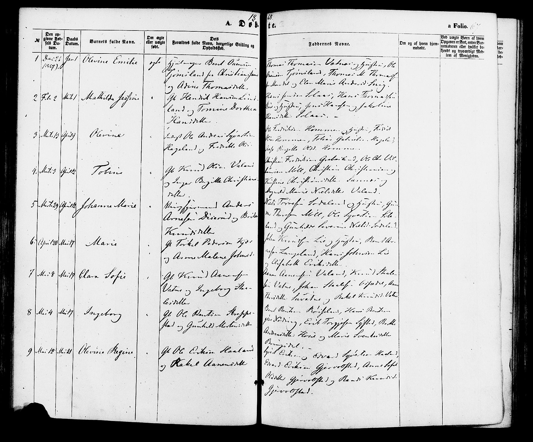 Holum sokneprestkontor, AV/SAK-1111-0022/F/Fa/Faa/L0006: Parish register (official) no. A 6, 1865-1883, p. 67