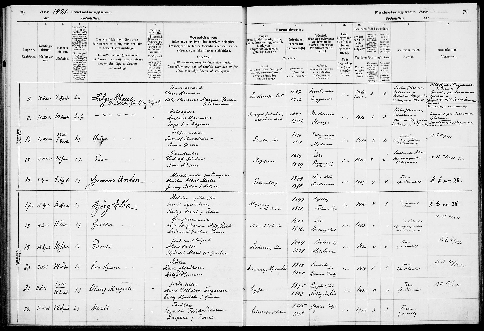 Lier kirkebøker, AV/SAKO-A-230/J/Ja/L0001: Birth register no. 1, 1916-1928, p. 79