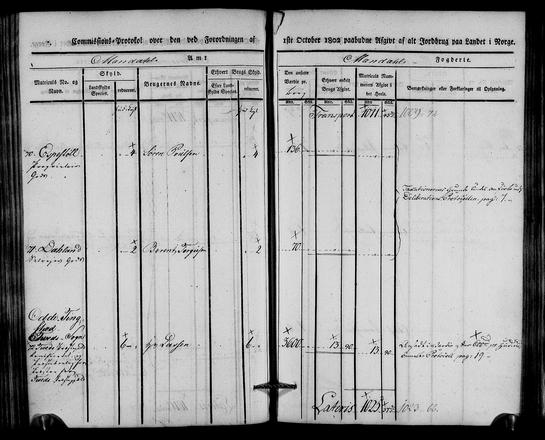 Rentekammeret inntil 1814, Realistisk ordnet avdeling, AV/RA-EA-4070/N/Ne/Nea/L0088: Mandal fogderi. Kommisjonsprotokoll "Nr. 2", for Søgne, Greipstad, Hægeland, Øvrebø, Oddernes, Tveit og Vennesla sogn, 1803, p. 225